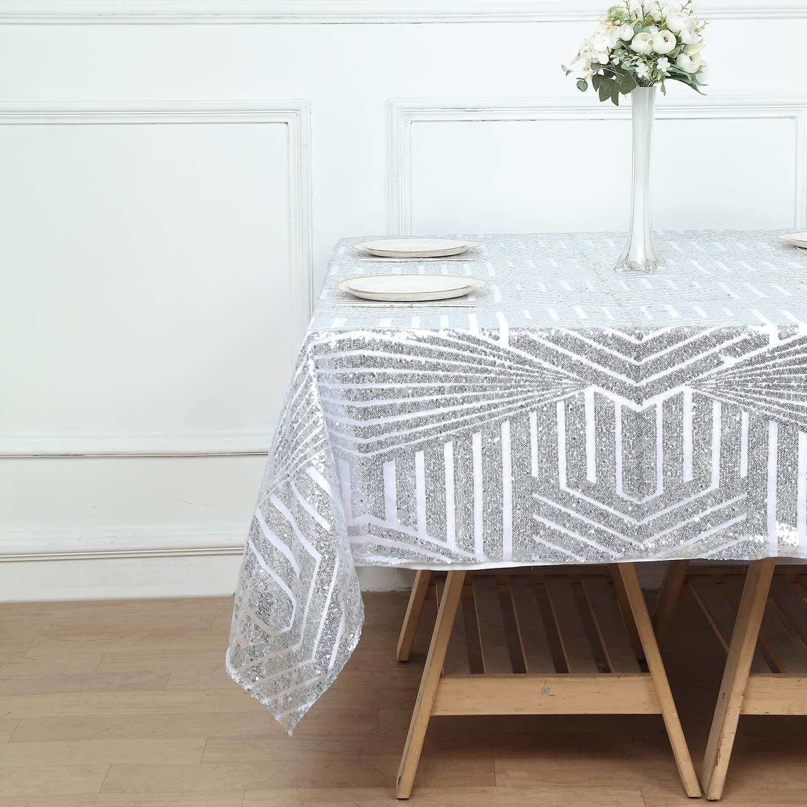 Sequin Table Overlay 72" Square Silver - Diamond Glitz Table Topper - Image 6