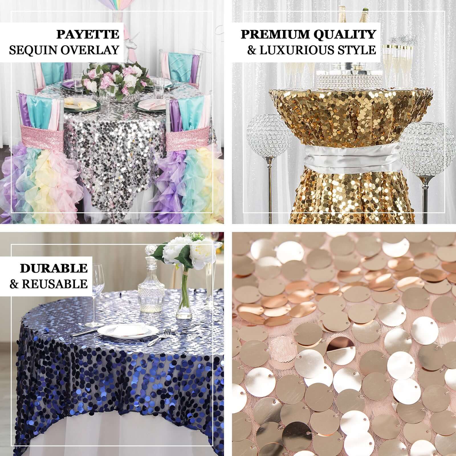 Sequin Table Overlay 72"x72" Gold - Big Payette Table Topper - Image 4