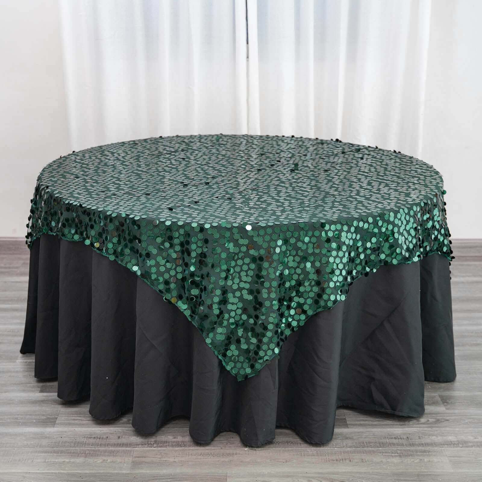 Sequin Table Overlay 72"x72" Hunter Emerald Green - Big Payette Table Topper