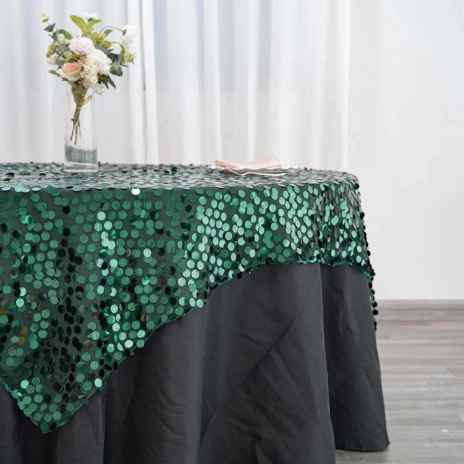 Sequin Table Overlay 72"x72" Hunter Emerald Green - Big Payette Table Topper - Image 2