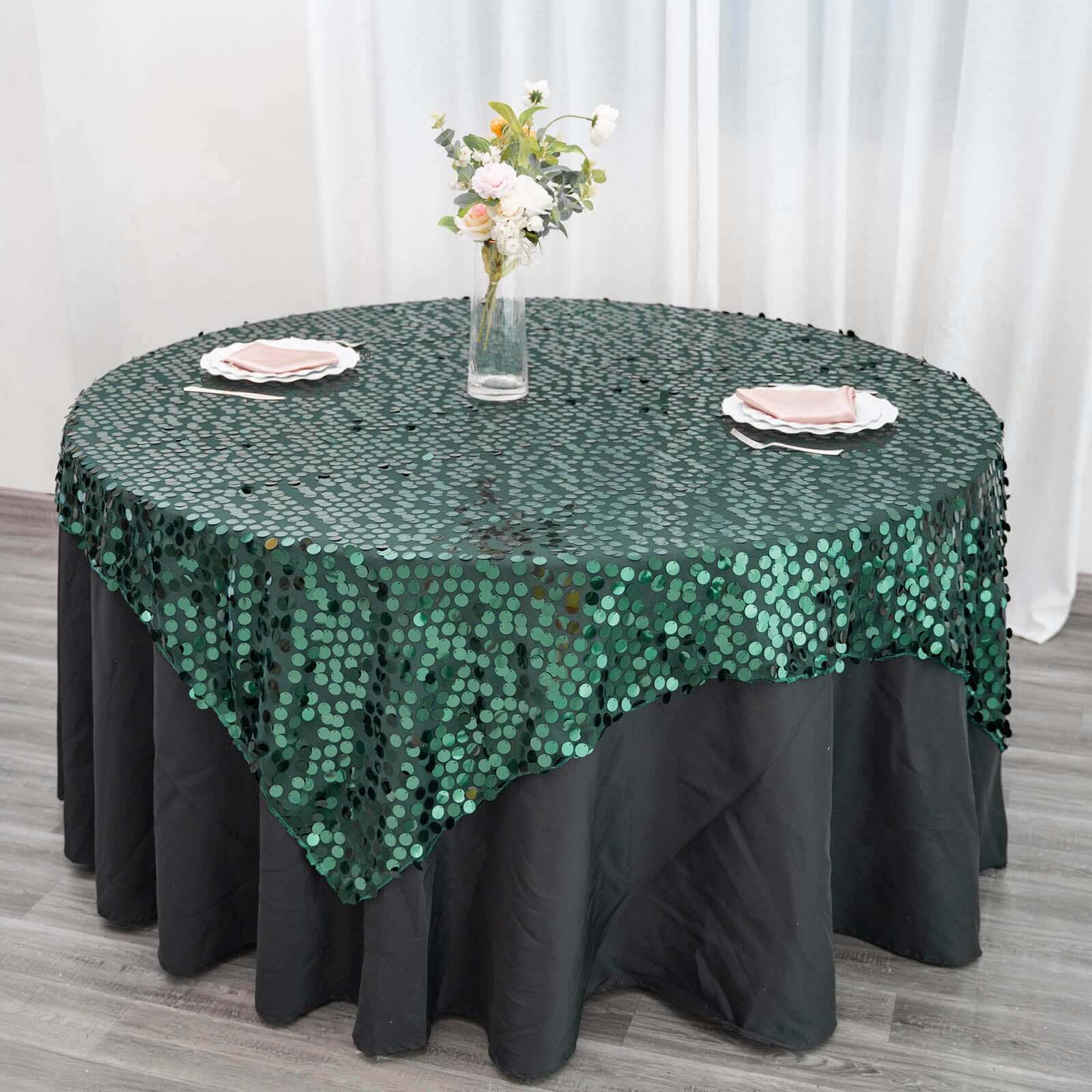 Sequin Table Overlay 72"x72" Hunter Emerald Green - Big Payette Table Topper - Image 4