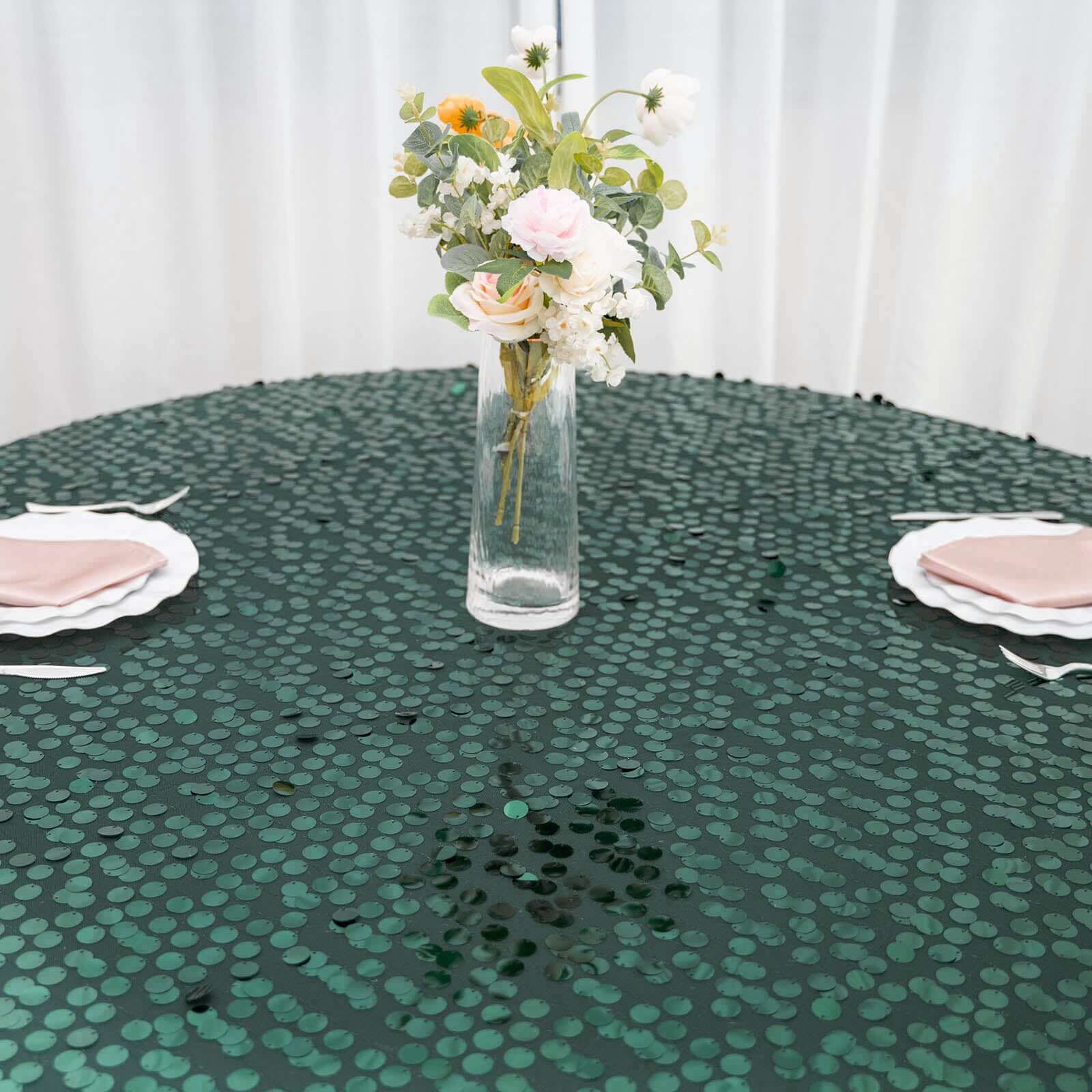 Sequin Table Overlay 72"x72" Hunter Emerald Green - Big Payette Table Topper - Image 6