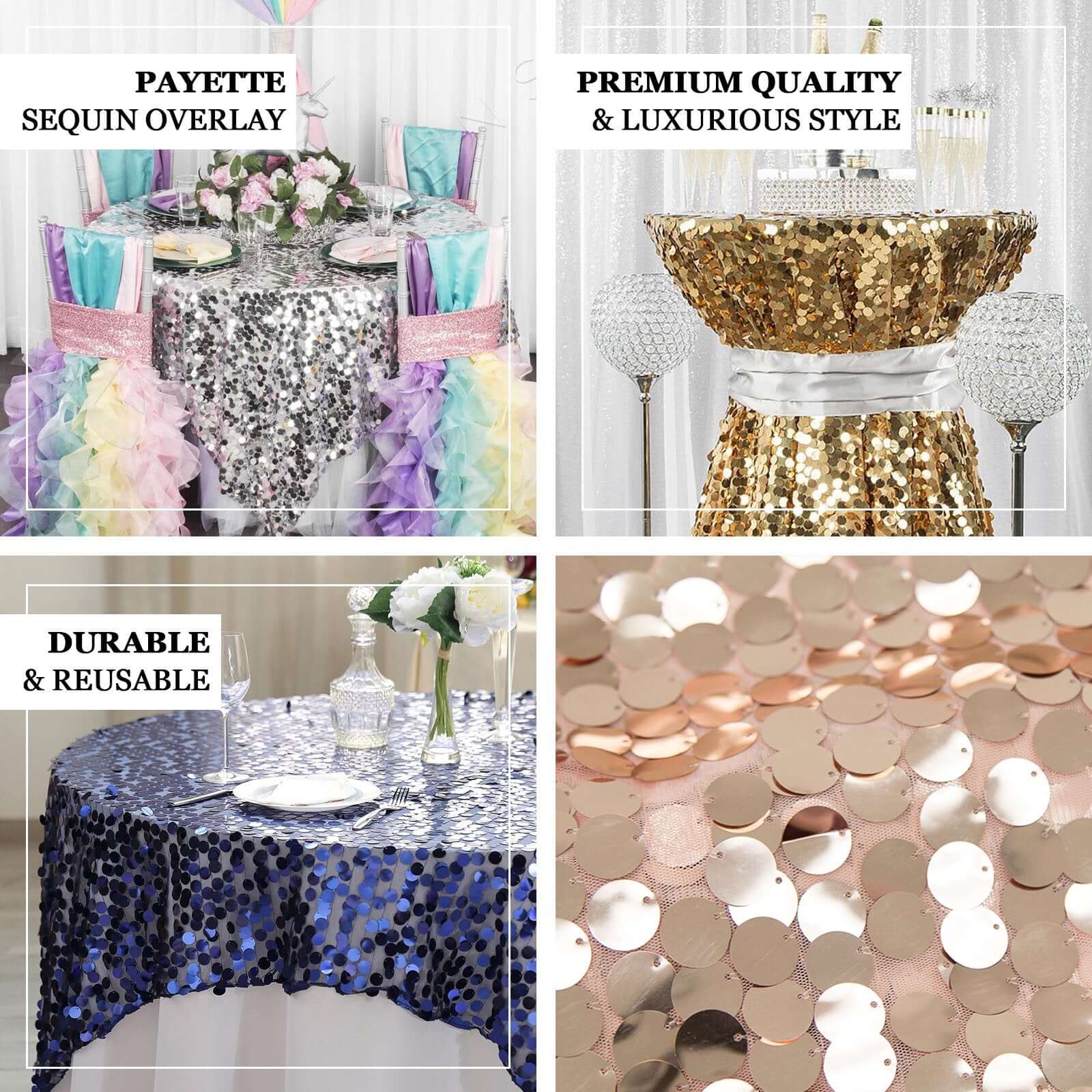 Sequin Table Overlay 72"x72" Iridescent Blue - Big Payette Table Topper - Image 3