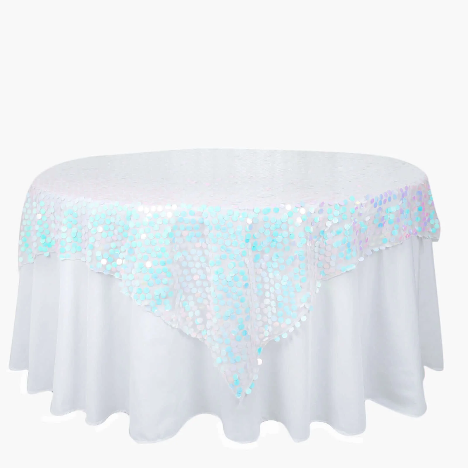 Sequin Table Overlay 72"x72" Iridescent Blue - Big Payette Table Topper - Image 6