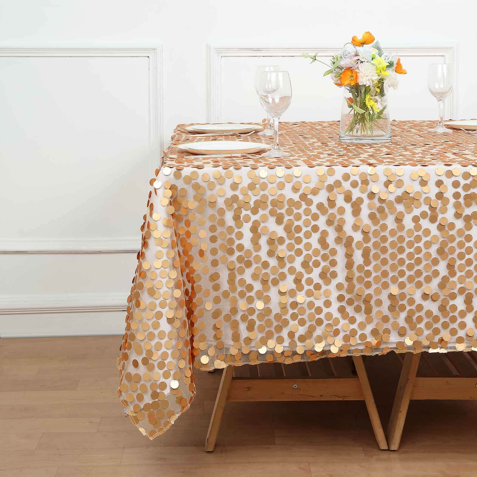 Sequin Table Overlay 72"x72" Matte Champagne - Big Payette Table Topper - Image 9