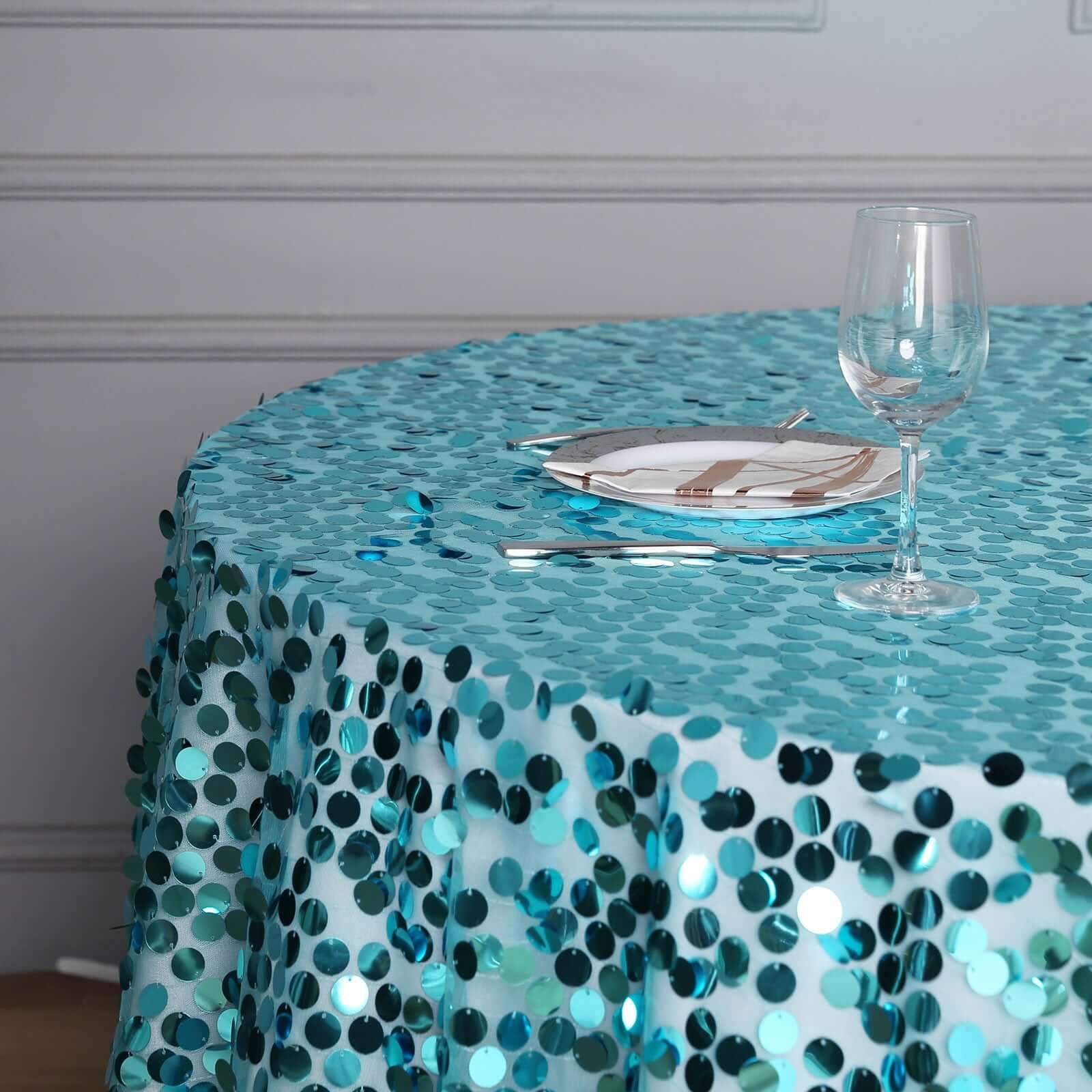 Sequin Table Overlay 72"x72" Turquoise - Big Payette Table Topper - Image 5