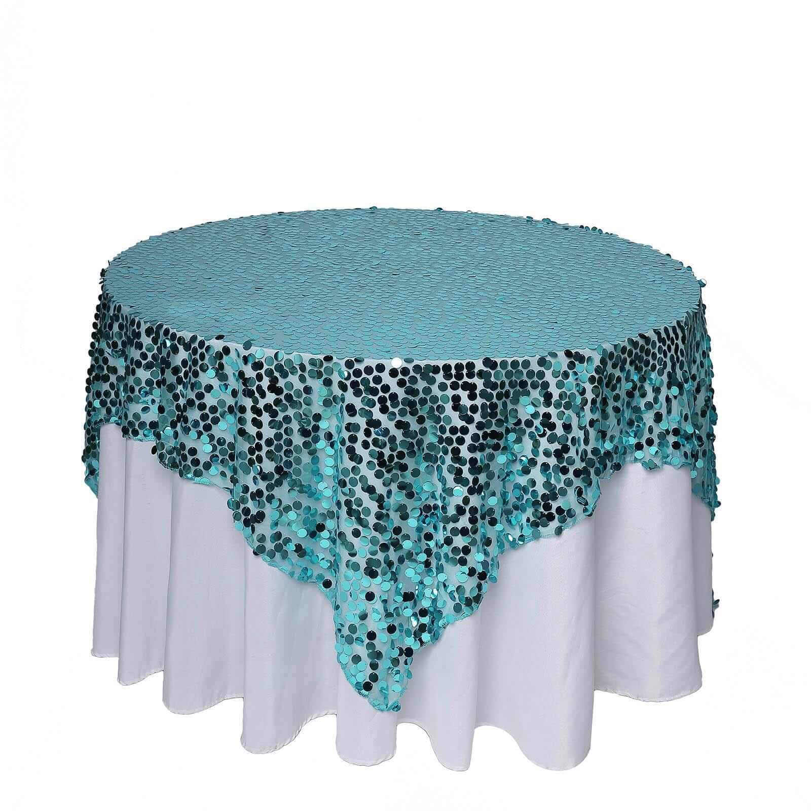 Sequin Table Overlay 72"x72" Turquoise - Big Payette Table Topper - Image 6