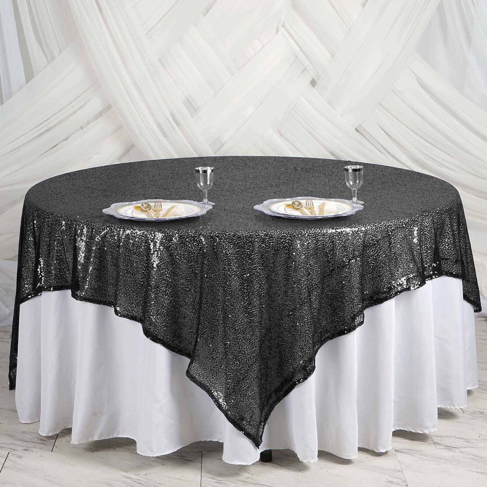 Sequin Table Overlay 90"x90" Black - Sparkly Table Topper
