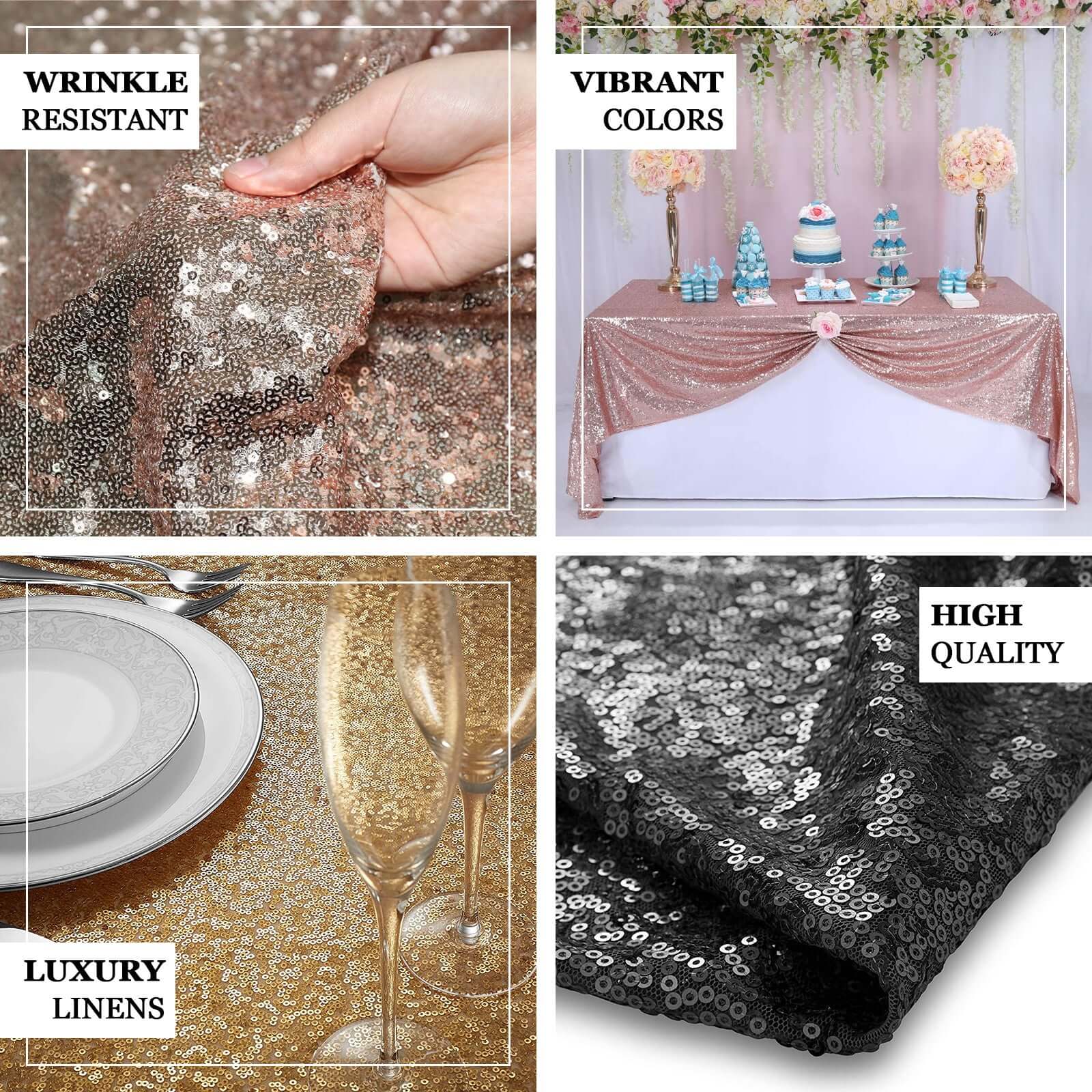 Sequin Table Overlay 90"x90" Black - Sparkly Table Topper - Image 3