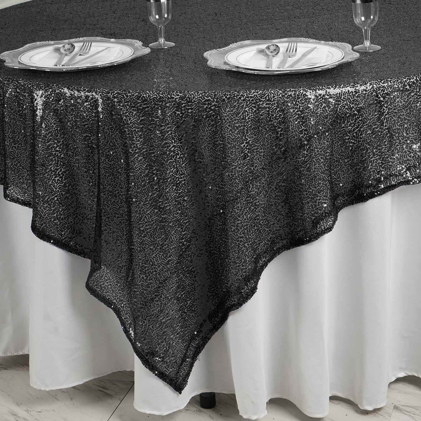Sequin Table Overlay 90"x90" Black - Sparkly Table Topper - Image 4