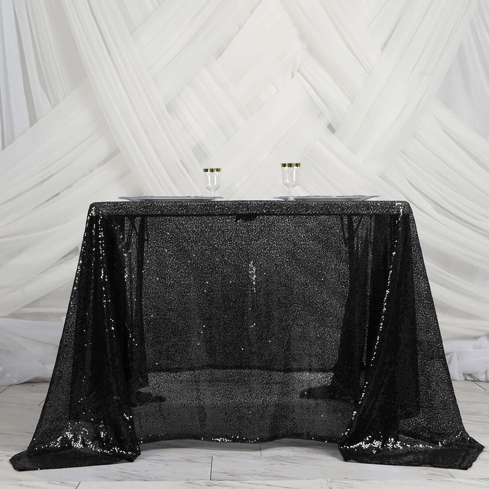 Sequin Table Overlay 90"x90" Black - Sparkly Table Topper - Image 5