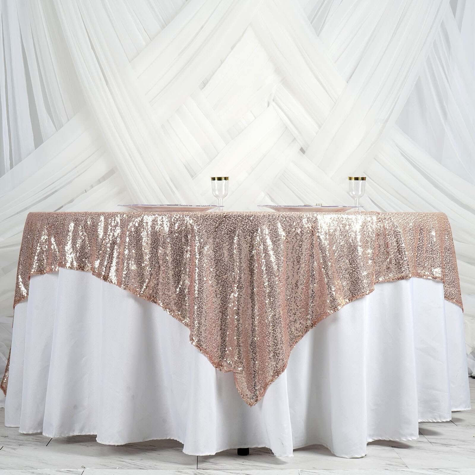 Sequin Table Overlay 90"x90" Blush - Sparkly Table Topper - Image 2