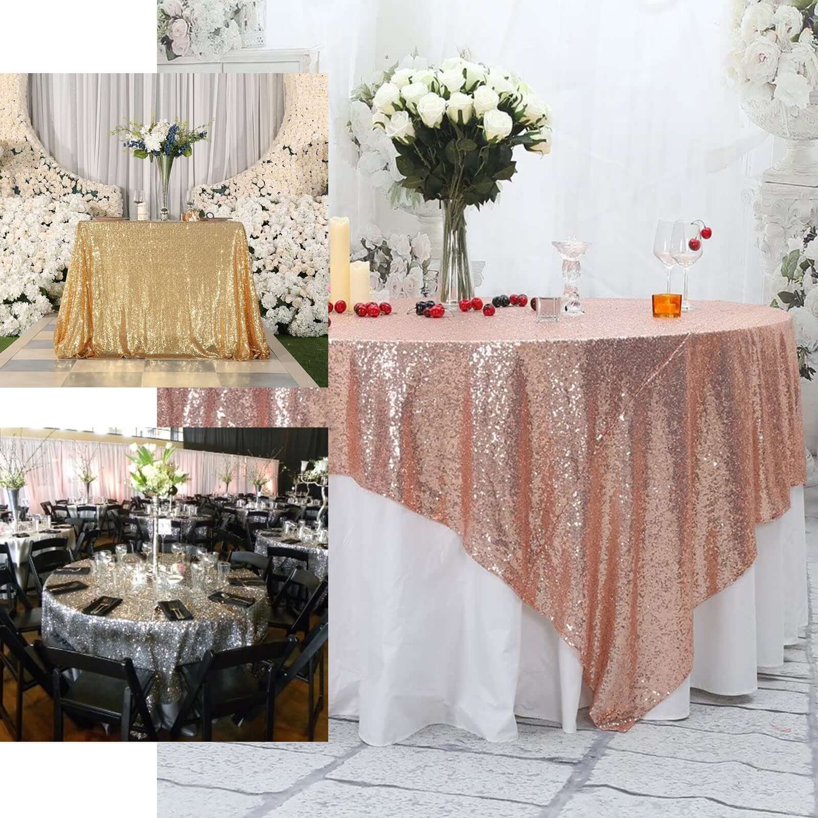 Sequin Table Overlay 90"x90" Blush - Sparkly Table Topper - Image 4