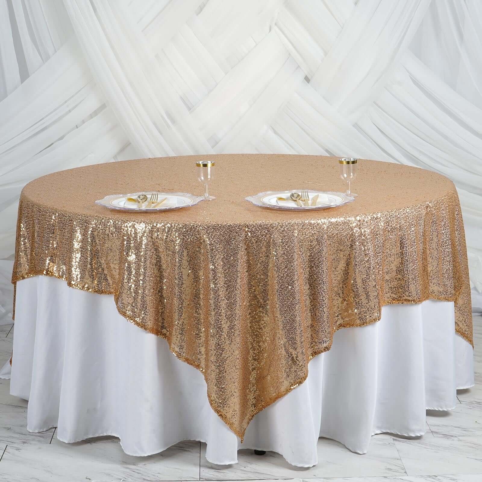 Sequin Table Overlay 90"x90" Gold - Sparkly Design Glamorous Decor for Events