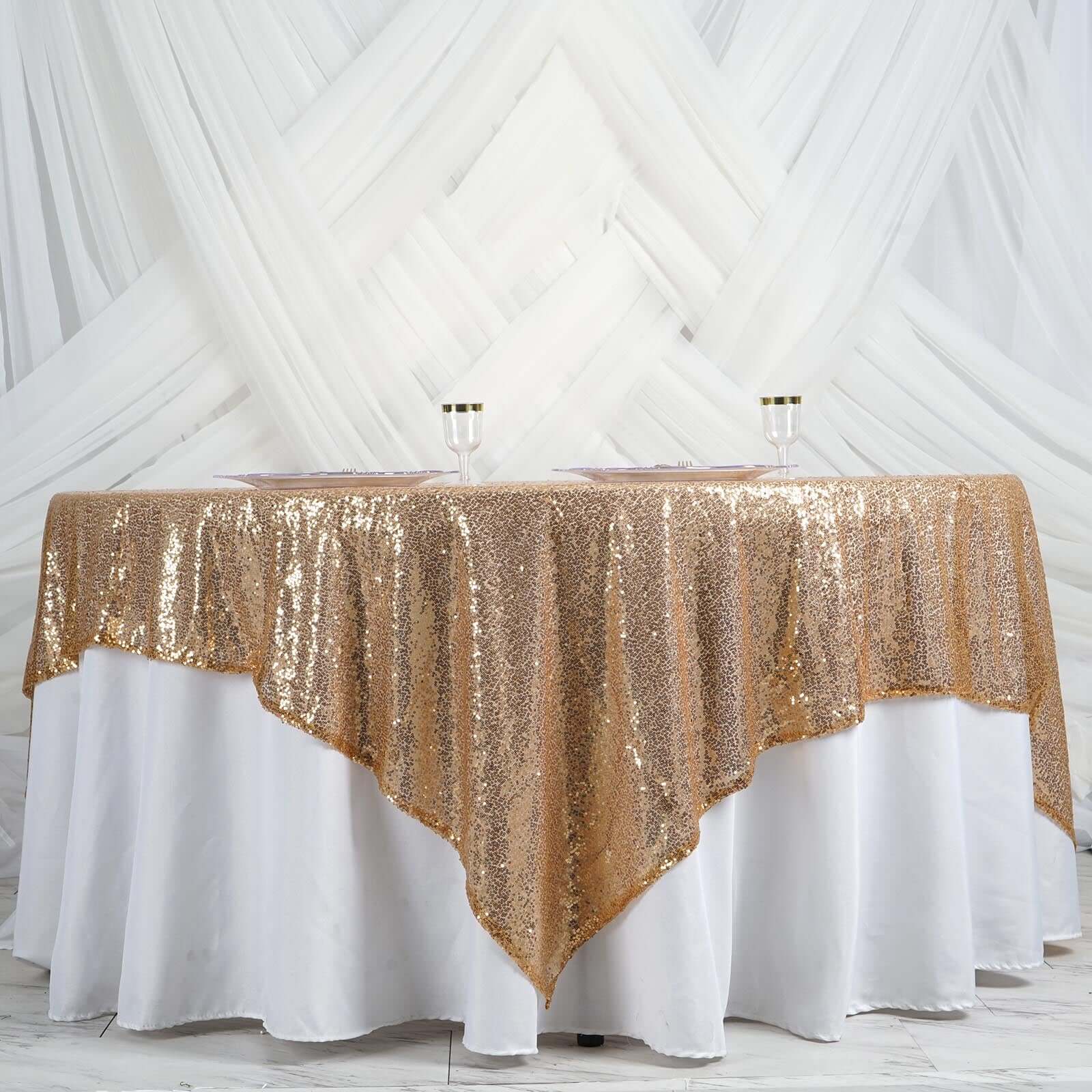 Sequin Table Overlay 90"x90" Gold - Sparkly Design Glamorous Decor for Events - Image 2