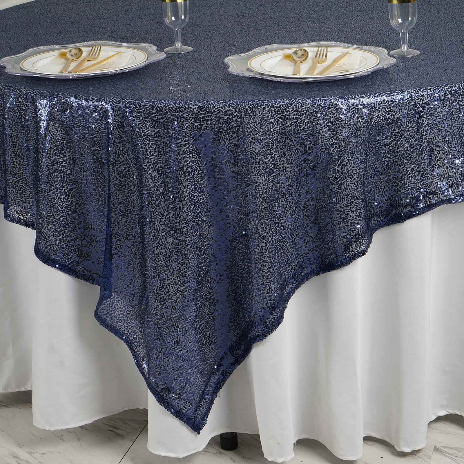 Sequin Table Overlay 90"x90" Navy Blue - Sparkly Table Topper - Image 5