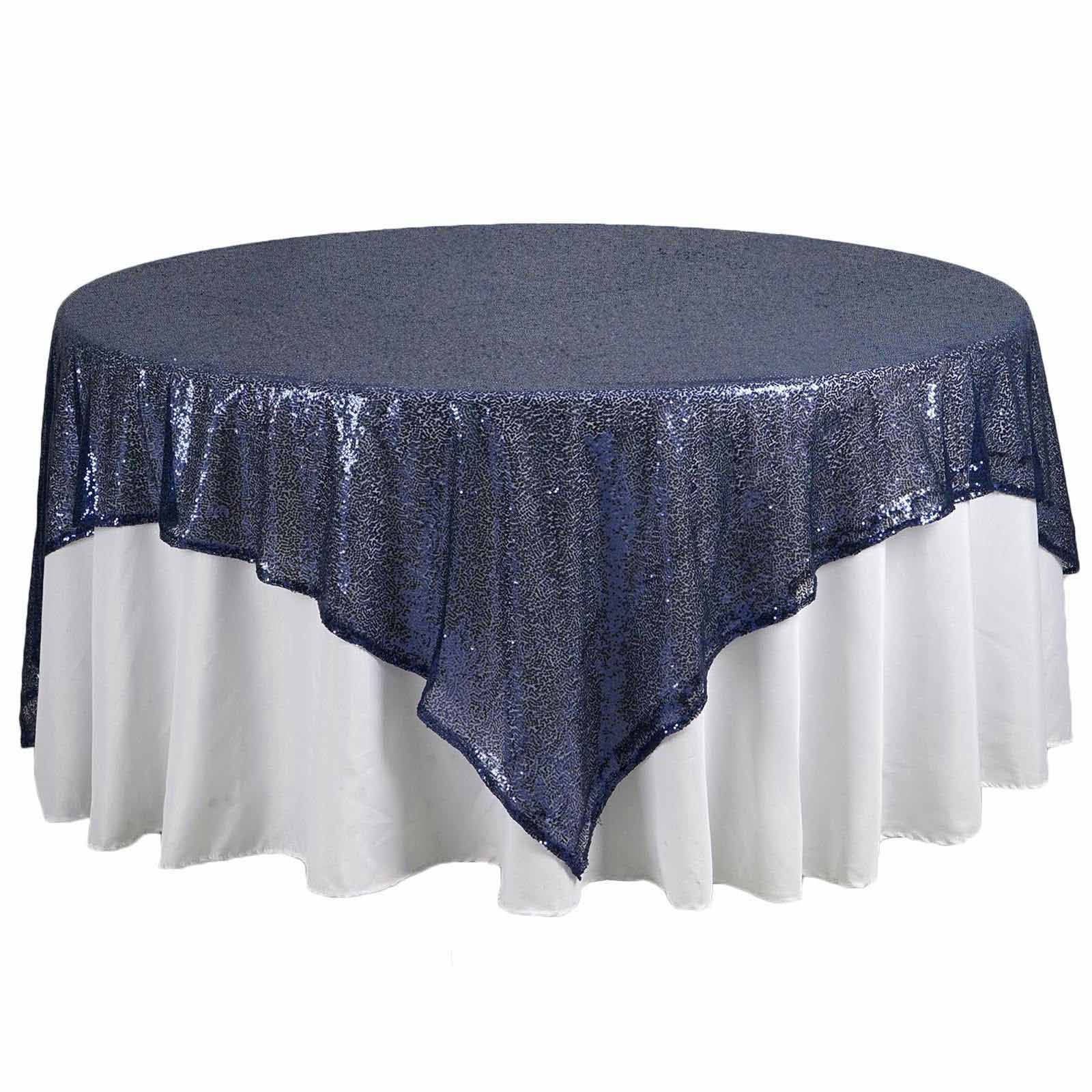 Sequin Table Overlay 90"x90" Navy Blue - Sparkly Table Topper - Image 7