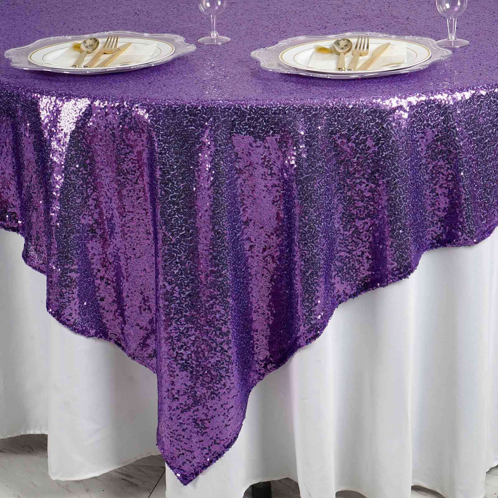 Sequin Table Overlay 90"x90" Purple - Sparkly Table Topper - Image 5