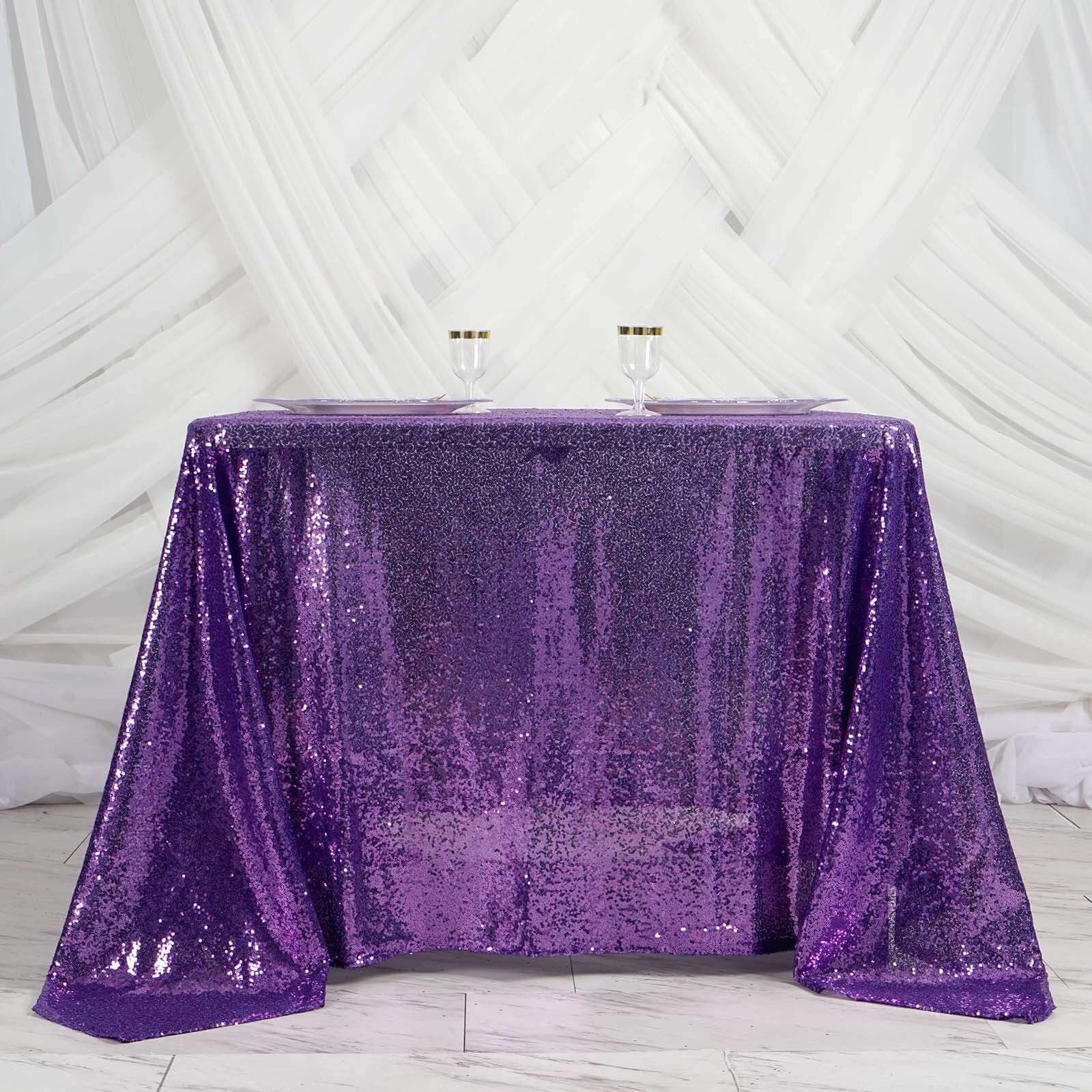 Sequin Table Overlay 90"x90" Purple - Sparkly Table Topper - Image 6