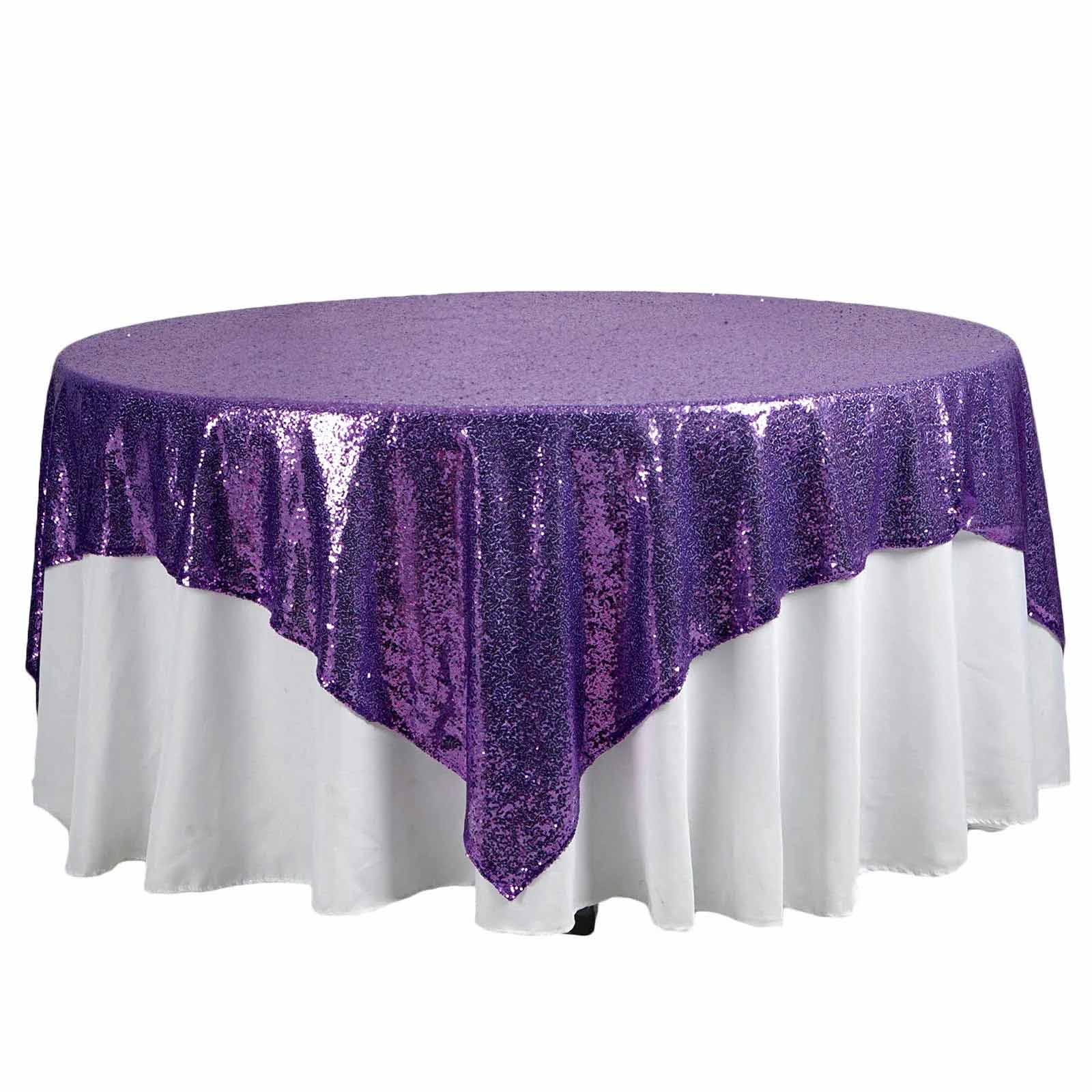 Sequin Table Overlay 90"x90" Purple - Sparkly Table Topper - Image 7