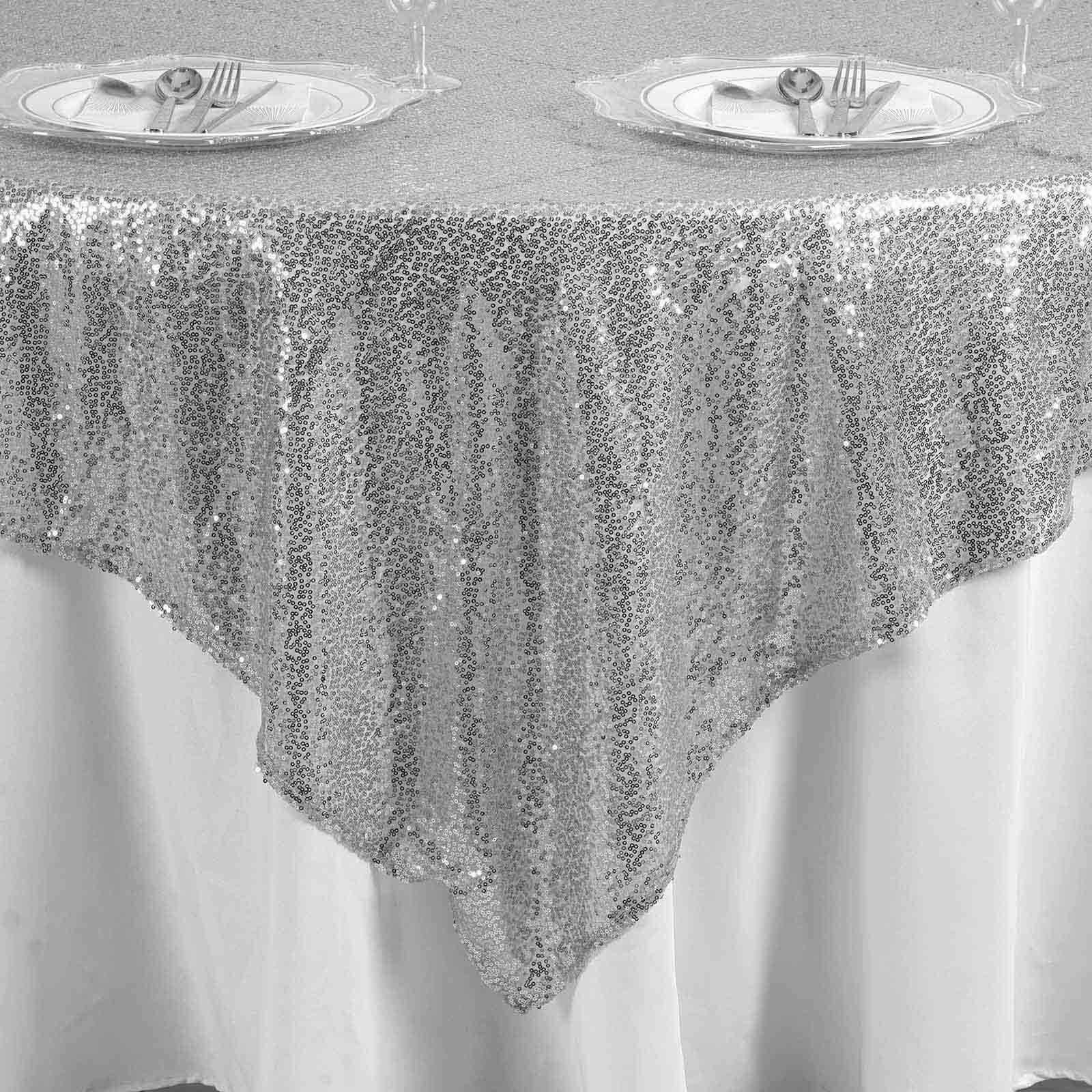 Sequin Table Overlay 90"x90" Silver - Sparkly Table Topper - Image 5