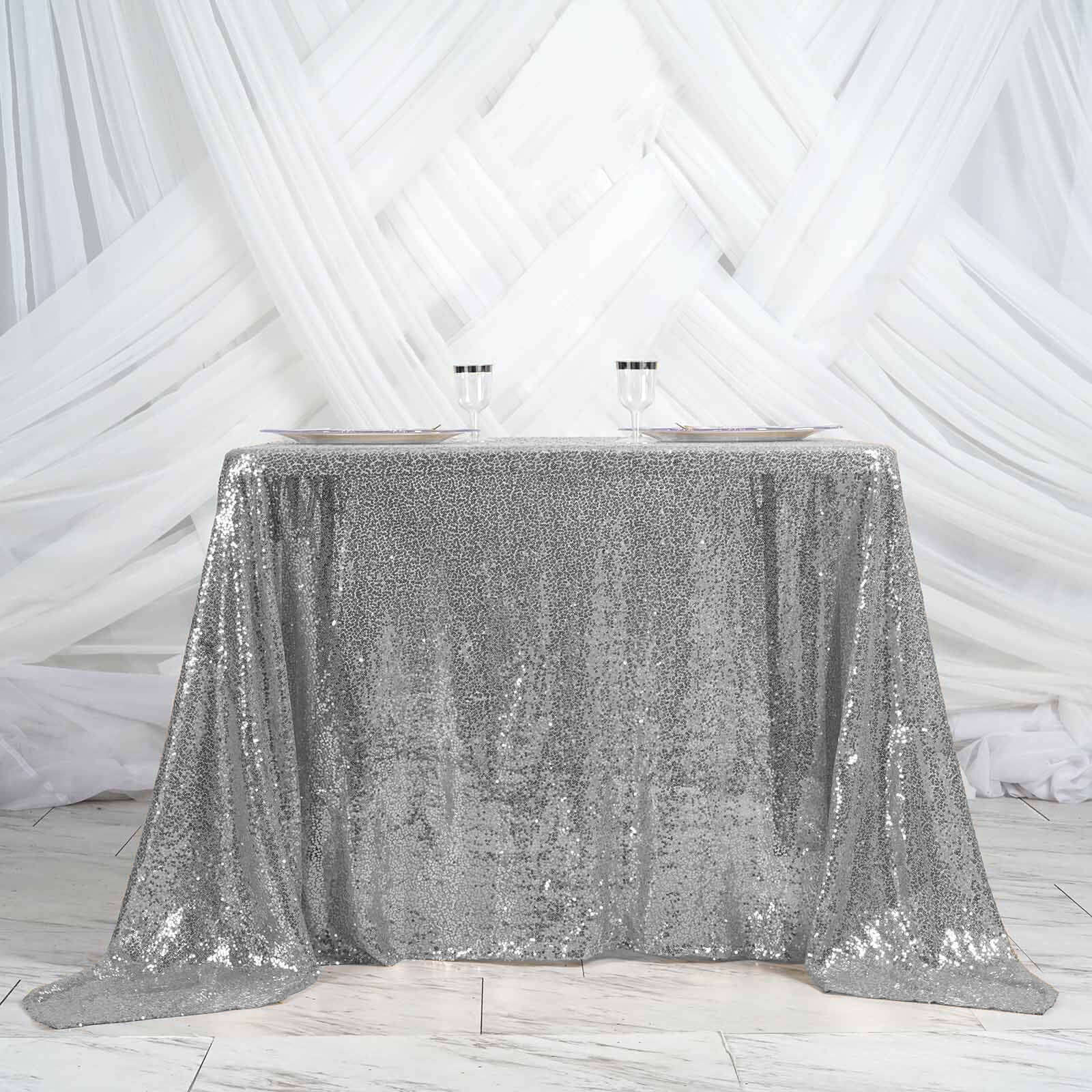 Sequin Table Overlay 90"x90" Silver - Sparkly Table Topper - Image 6