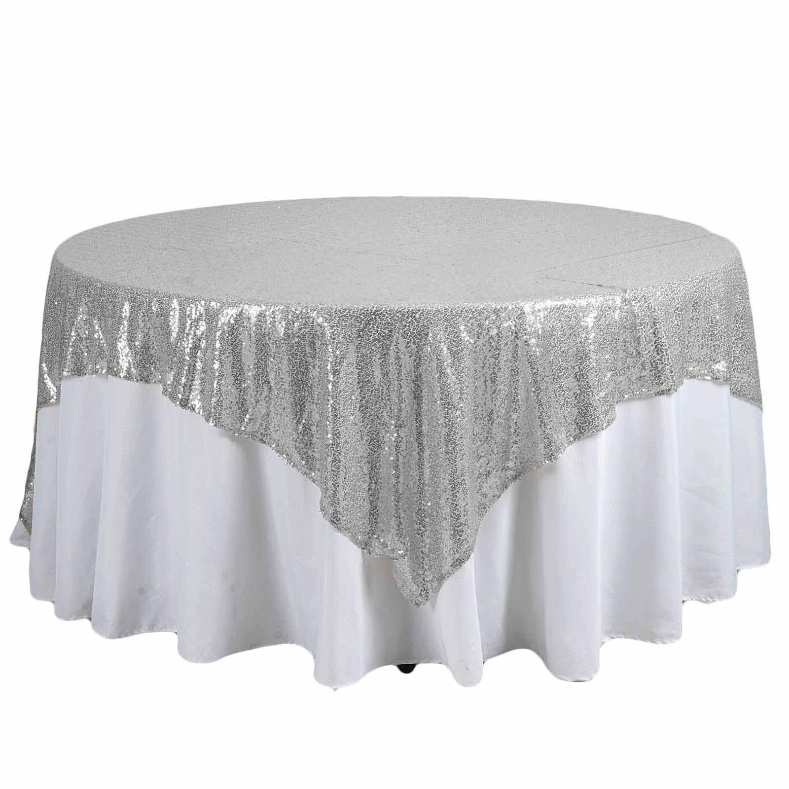 Sequin Table Overlay 90"x90" Silver - Sparkly Table Topper - Image 7