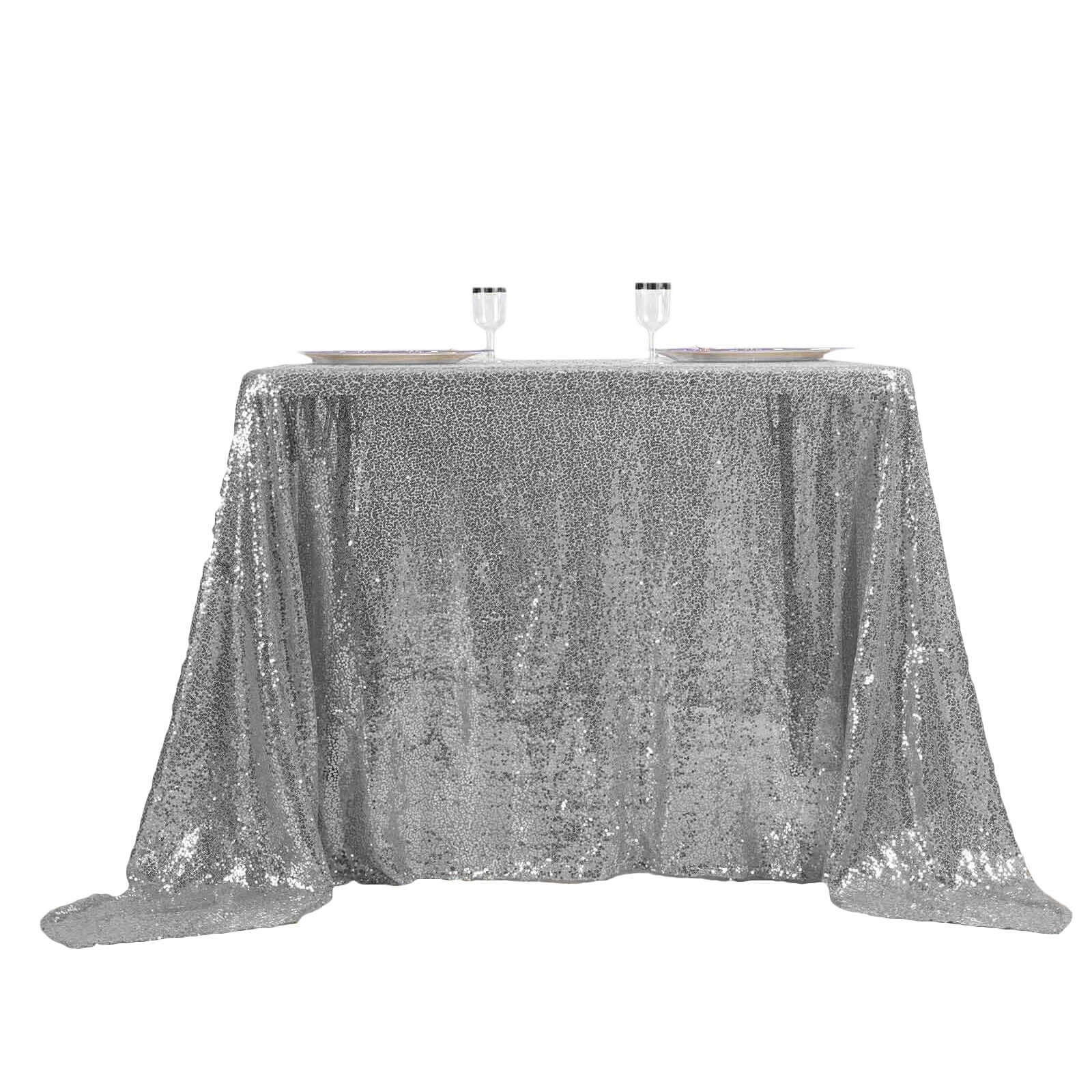 Sequin Table Overlay 90"x90" Silver - Sparkly Table Topper - Image 8