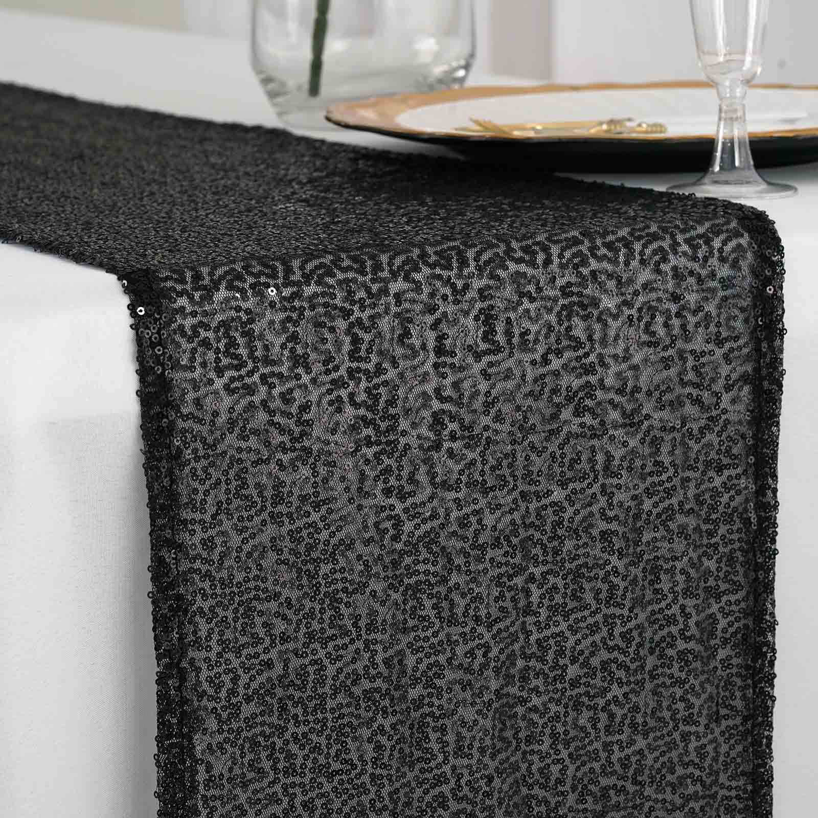 Sequin Table Runner 12"x108" Black - Glittering Finish Table Decor - Image 2