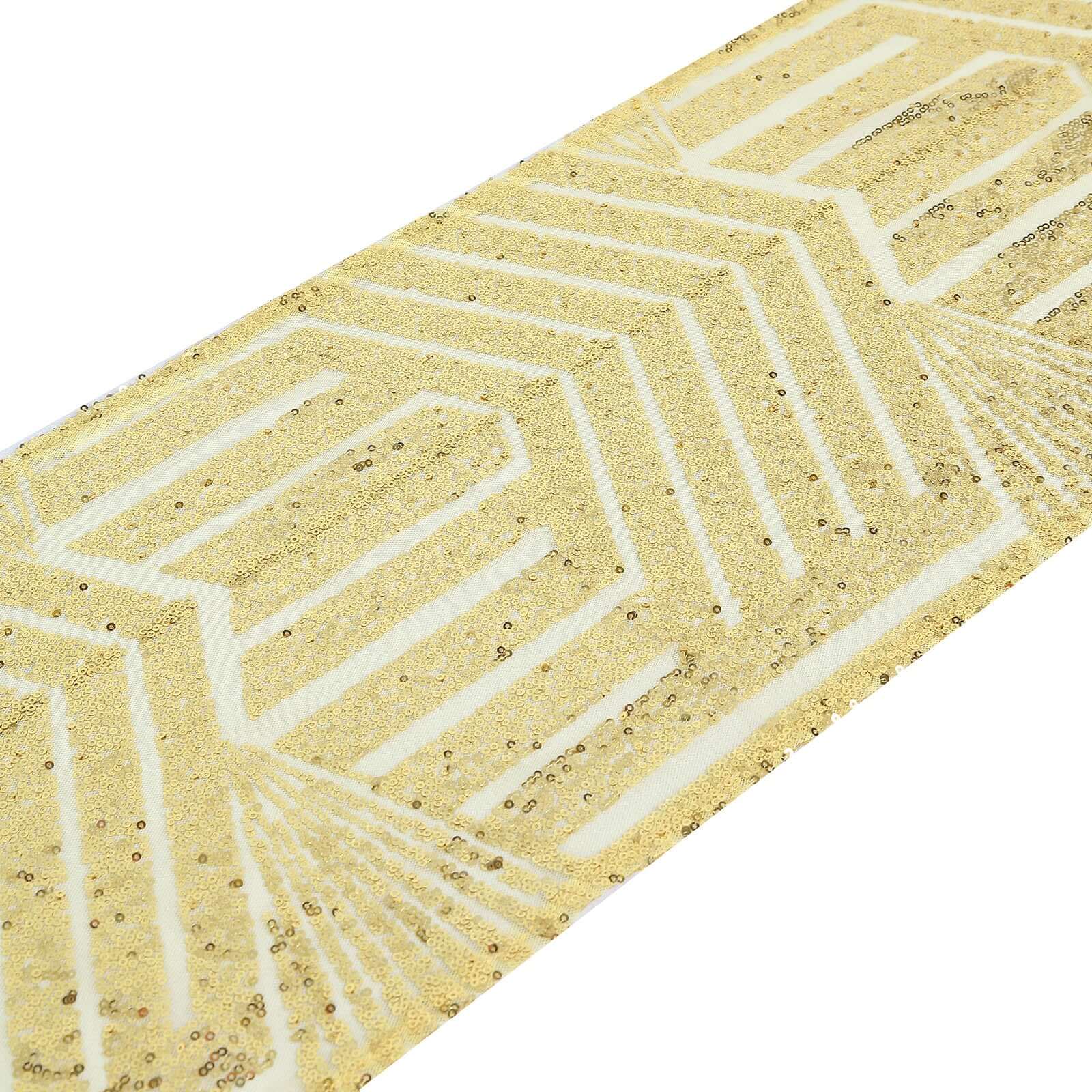 Sequin Table Runner 12"x108" Gold - Diamond Glitz Design Perfect for Glamorous Events - Image 3