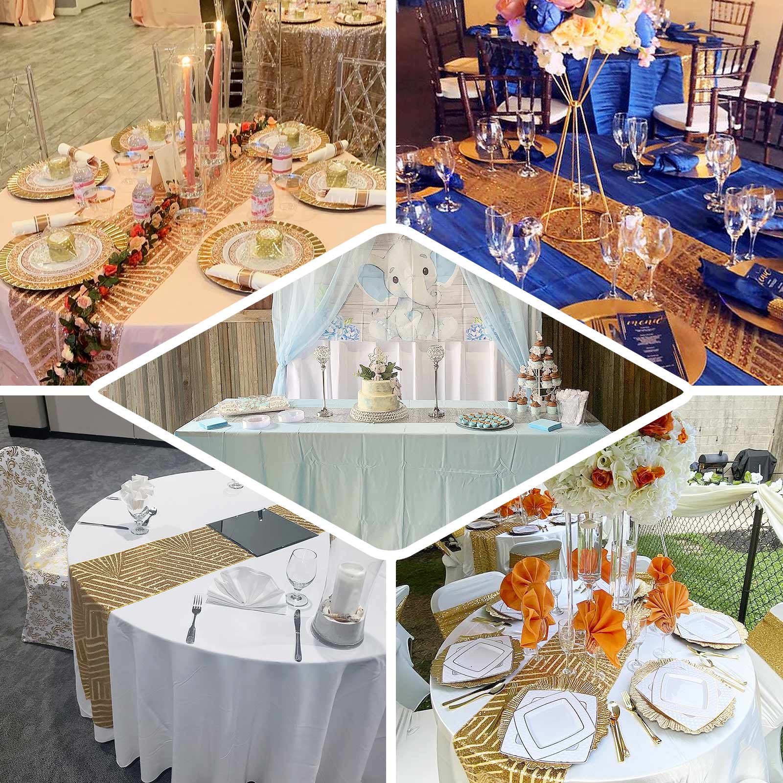 Sequin Table Runner 12"x108" Gold - Diamond Glitz Design Perfect for Glamorous Events - Image 5