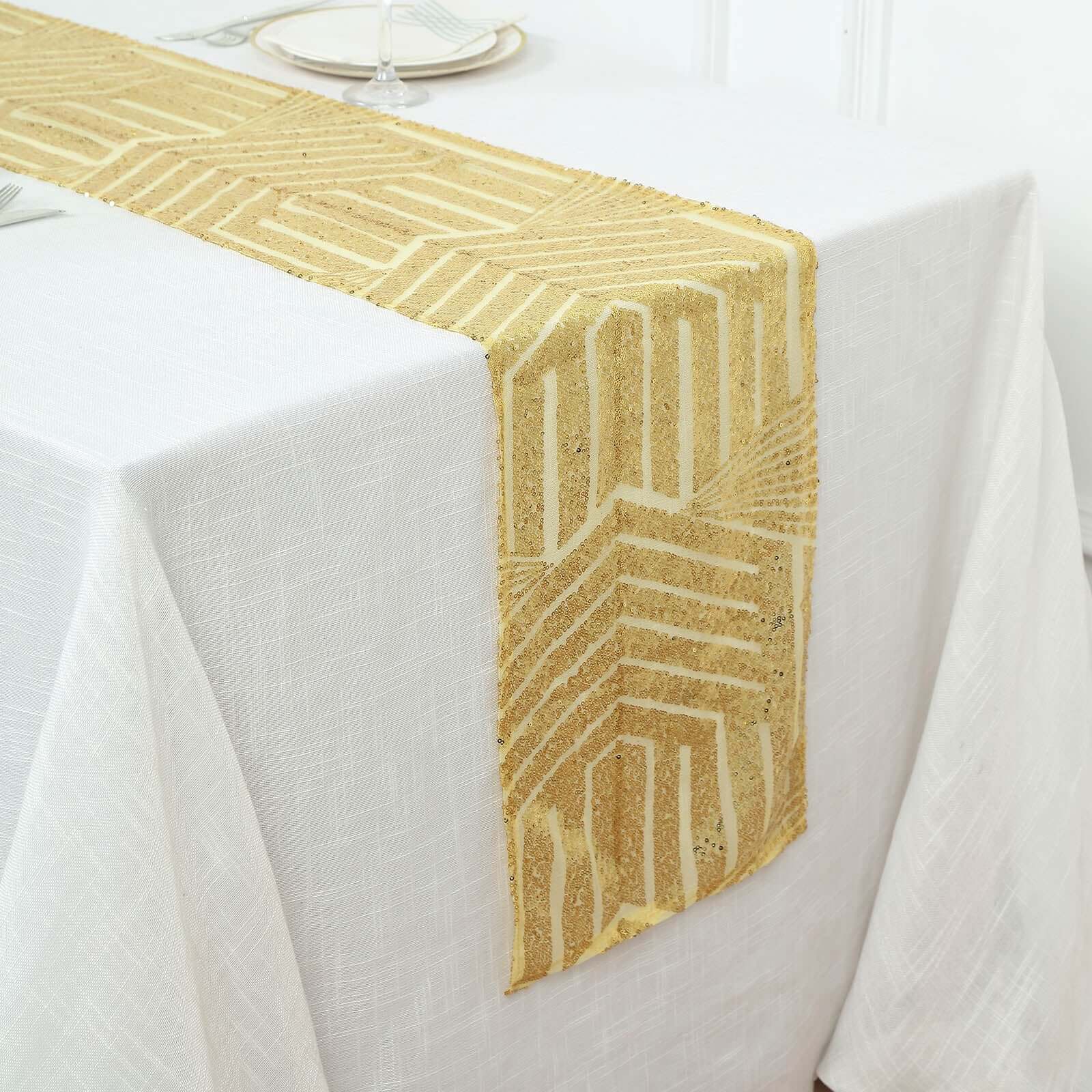 Sequin Table Runner 12"x108" Gold - Diamond Glitz Design Perfect for Glamorous Events - Image 7