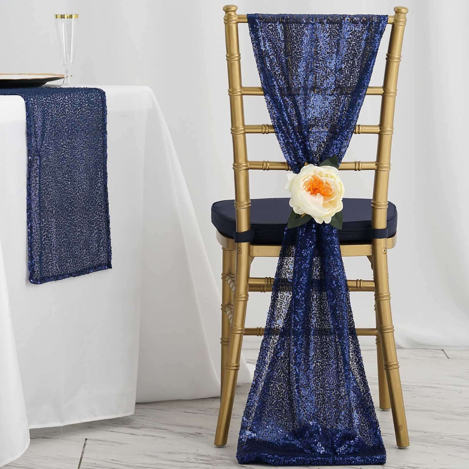 Sequin Table Runner 12"x108" Navy Blue - Glittering Finish Table Decor - Image 2
