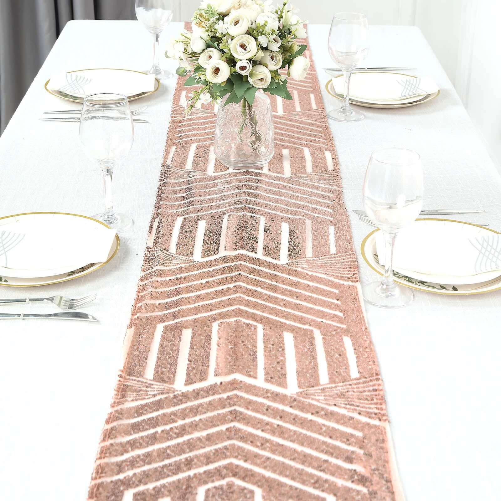 Sequin Table Runner 12"x108" Rose Gold - Diamond Glitz Table Decor - Image 2