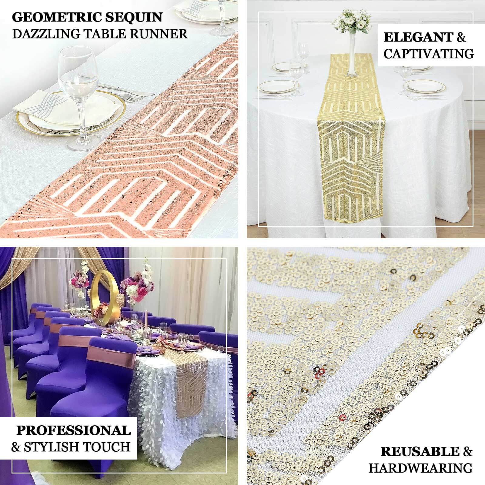 Sequin Table Runner 12"x108" Rose Gold - Diamond Glitz Table Decor - Image 4