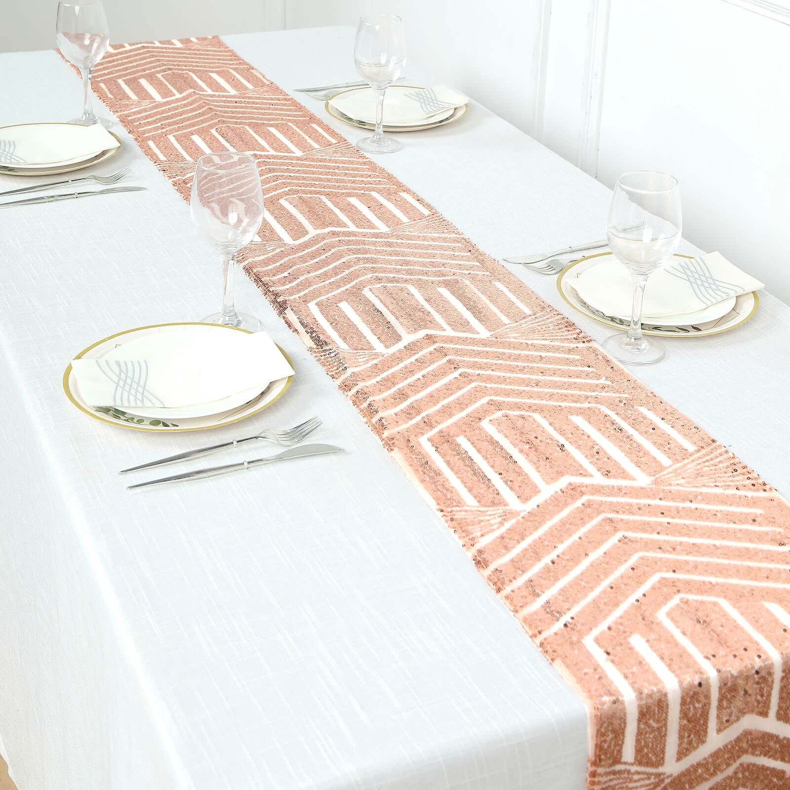 Sequin Table Runner 12"x108" Rose Gold - Diamond Glitz Table Decor - Image 8