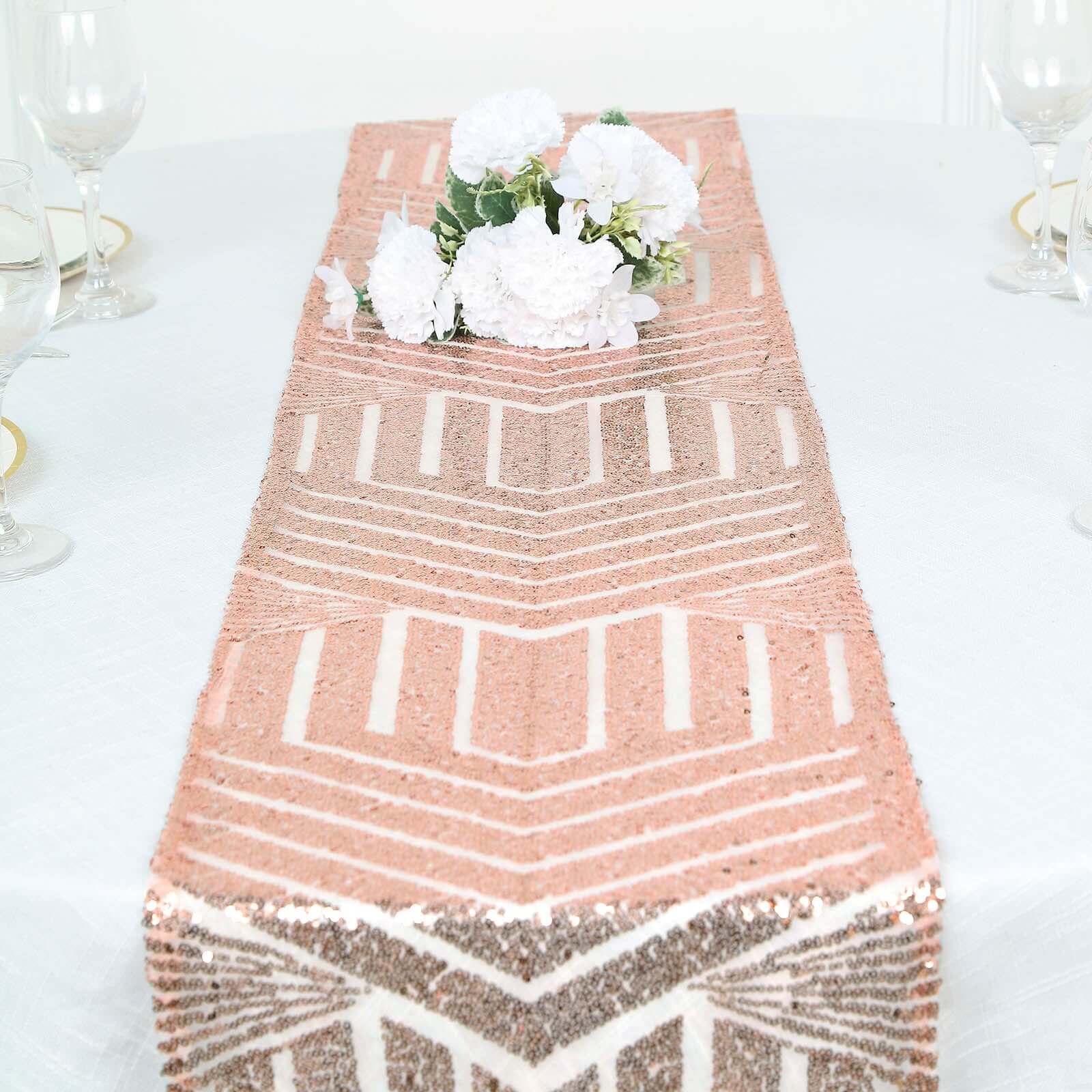 Sequin Table Runner 12"x108" Rose Gold - Diamond Glitz Table Decor - Image 9