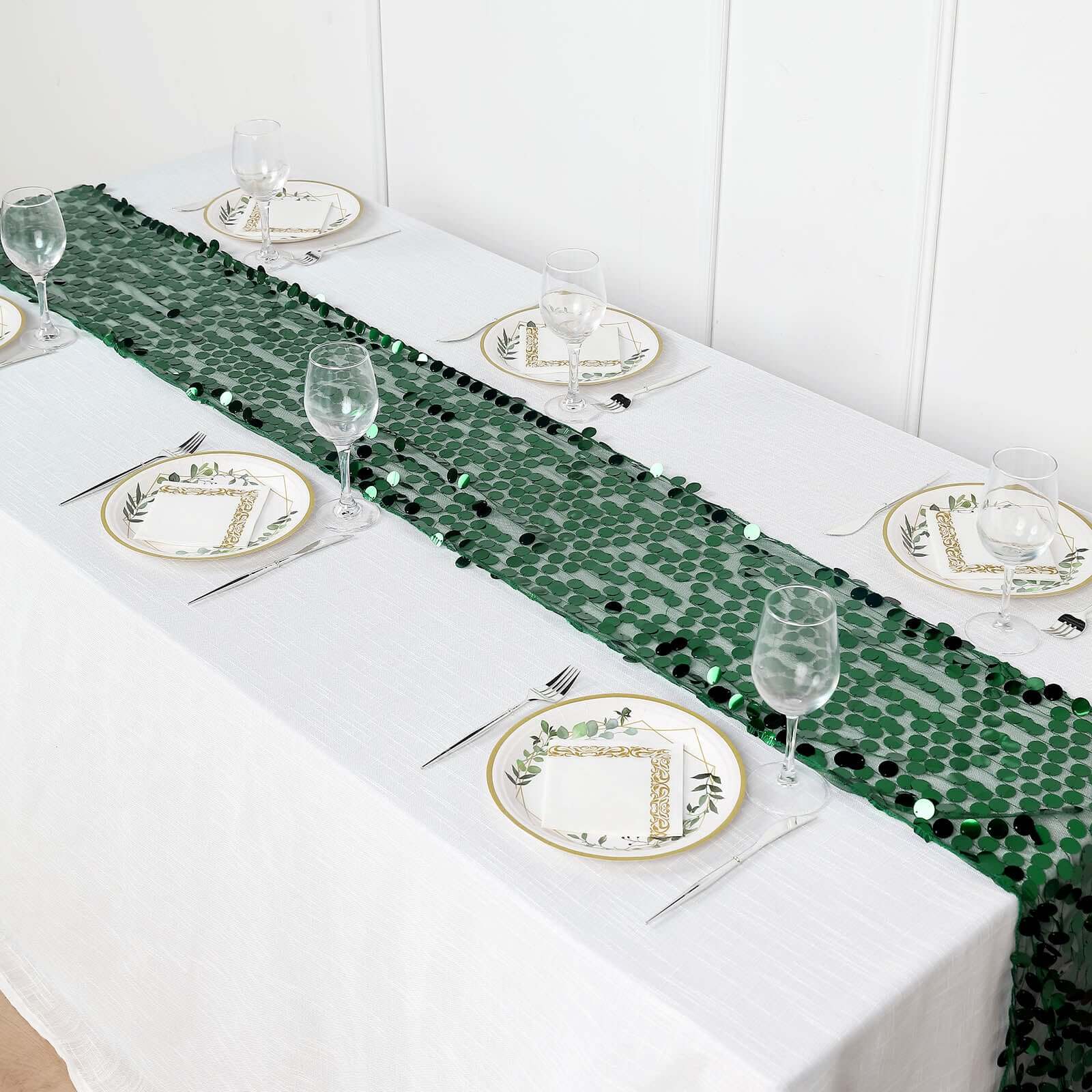 Sequin Table Runner 13"x108" Hunter Emerald Green - Big Payette Table Decor - Image 2