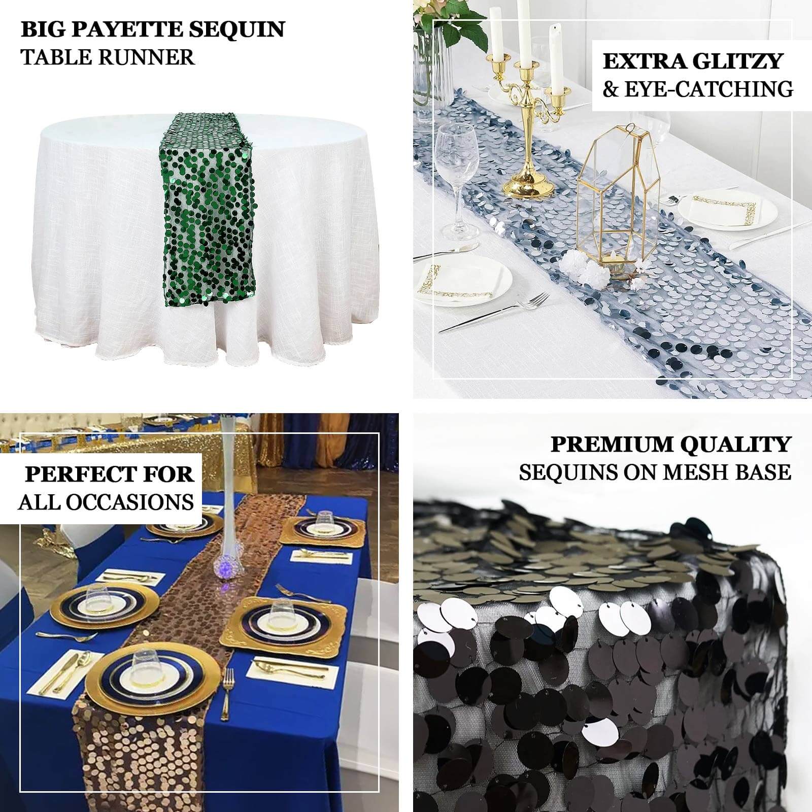 Sequin Table Runner 13"x108" Hunter Emerald Green - Big Payette Table Decor - Image 3
