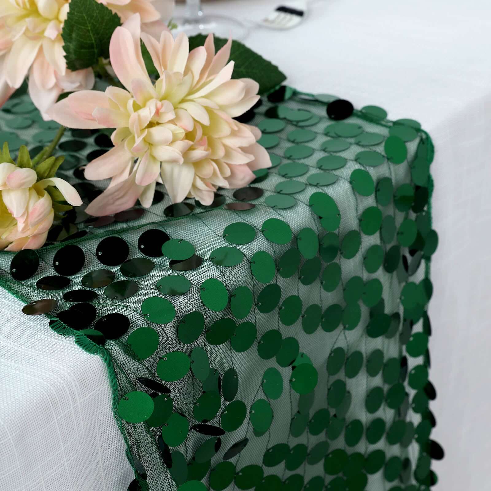 Sequin Table Runner 13"x108" Hunter Emerald Green - Big Payette Table Decor - Image 9