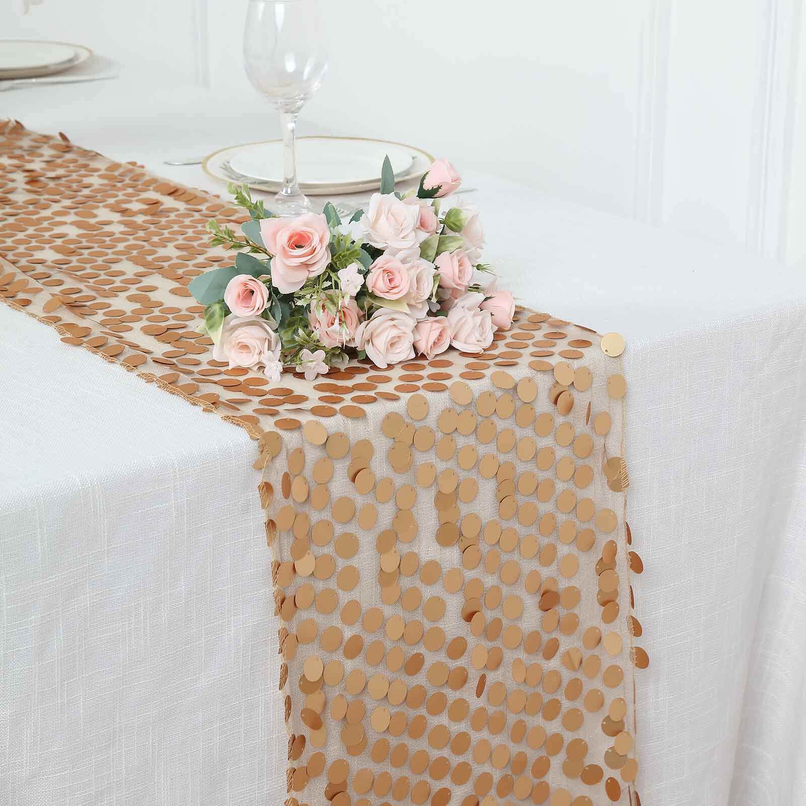 Sequin Table Runner 13"x108" Matte Champagne - Big Payette Table Decor - Image 6