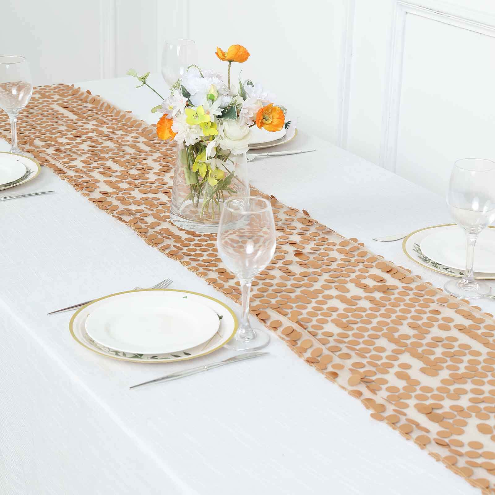 Sequin Table Runner 13"x108" Matte Champagne - Big Payette Table Decor - Image 8
