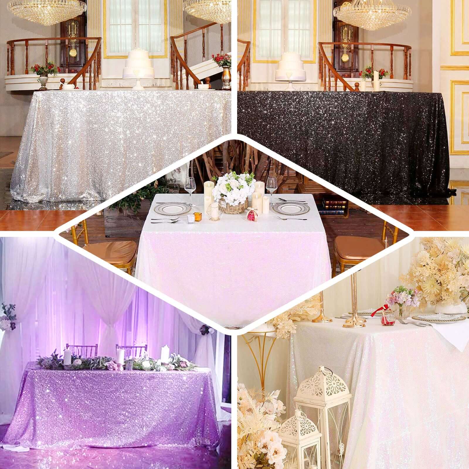 Sequin Table Skirt 17ft White Iridescent with Glitzy Design - Perfect for Weddings and Parties - Image 5