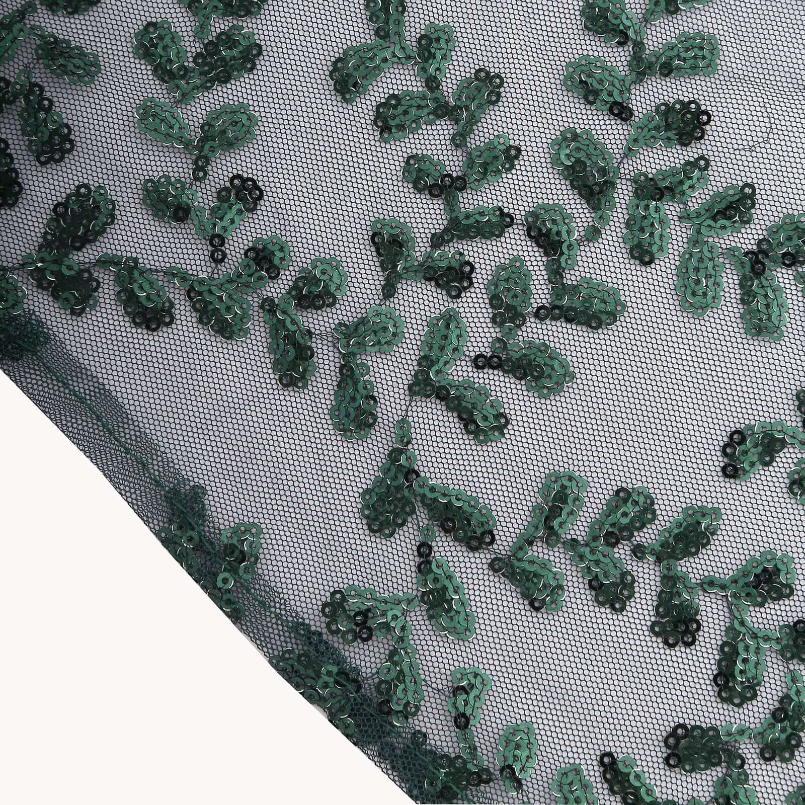Sequin Tulle Napkin 20"x20" Hunter Emerald Green - Embroidered Leaf Vine Dinner Napkins - Image 3