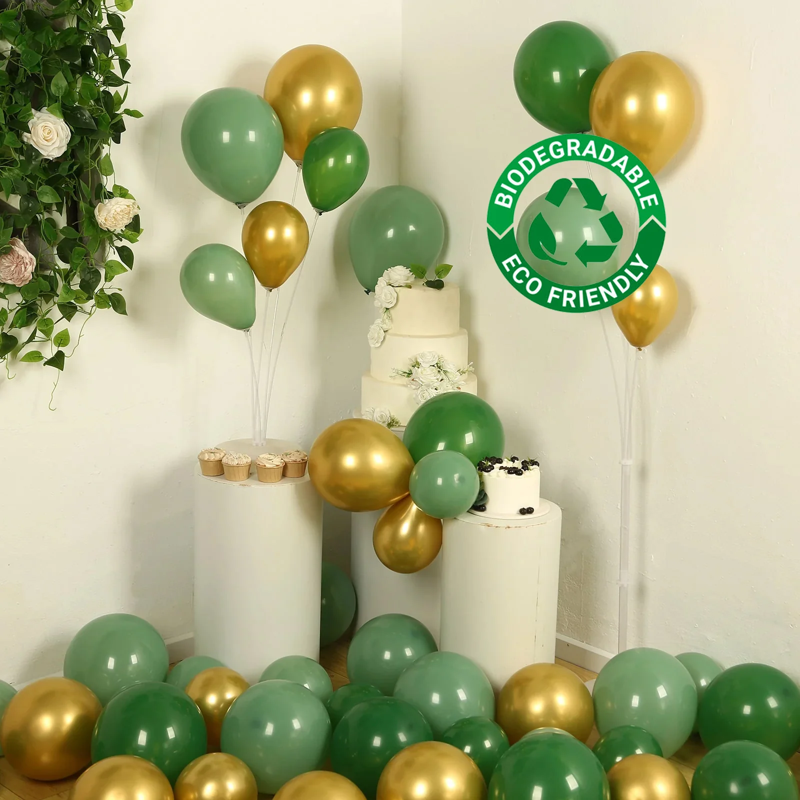Set of 120 Gold Green Biodegradable Balloon Garland, Extra Strong Eco-friendly Latex Party Balloon Arch Kit - Image 6