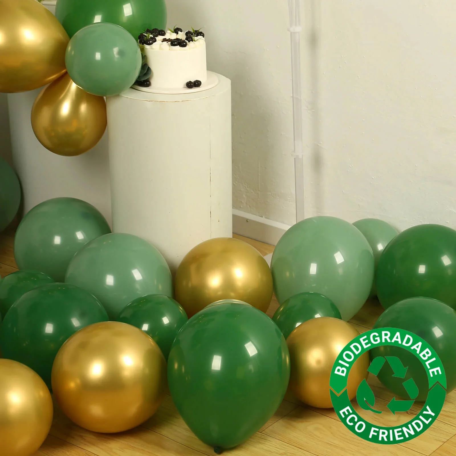 Set of 120 Gold Green Biodegradable Balloon Garland, Extra Strong Eco-friendly Latex Party Balloon Arch Kit - Image 8