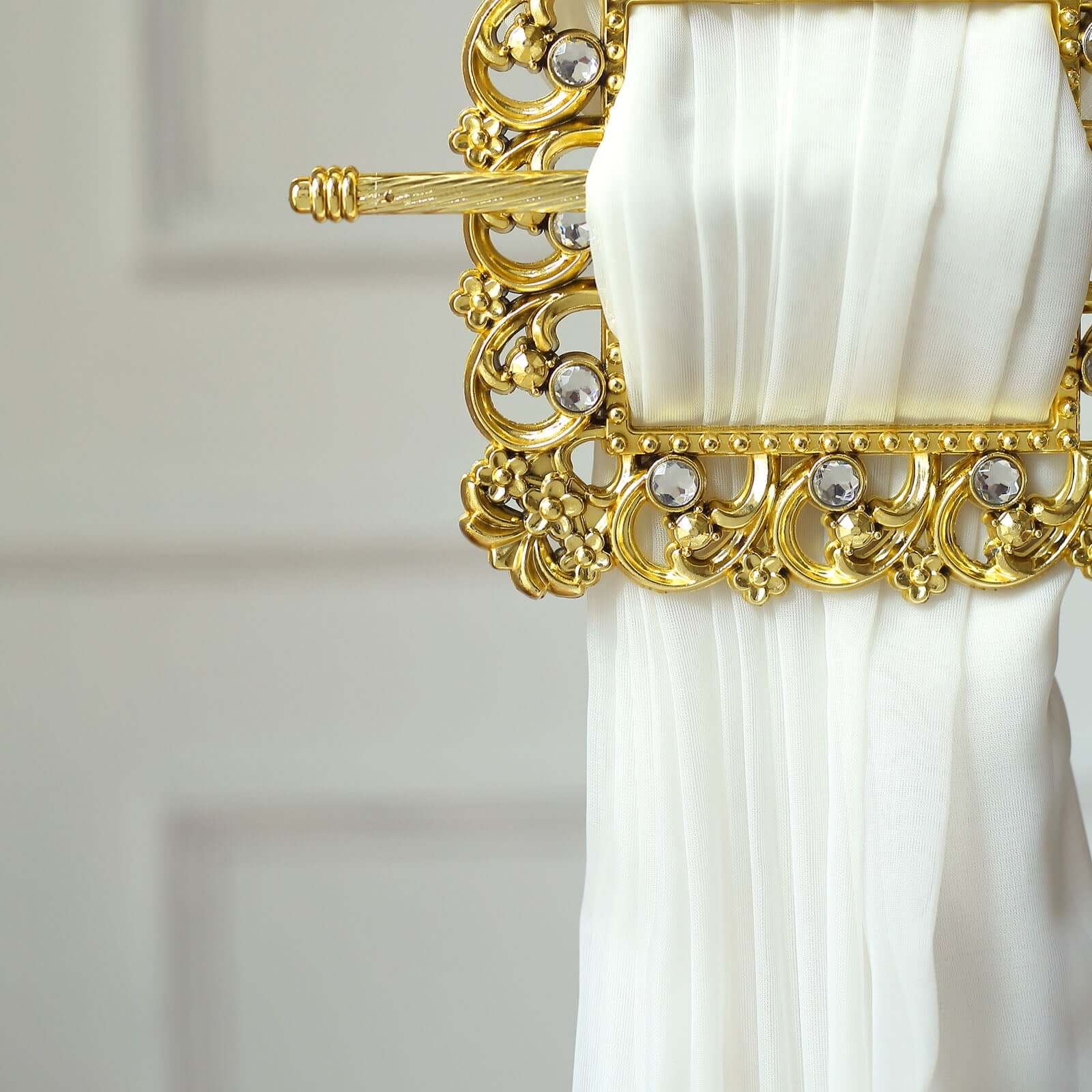 Set of 2 Gold Barrette Style Acrylic Crystal Curtain Tie Backs, Square Backdrop Drapery Diamond Brooch Holdbacks 7" - Image 2