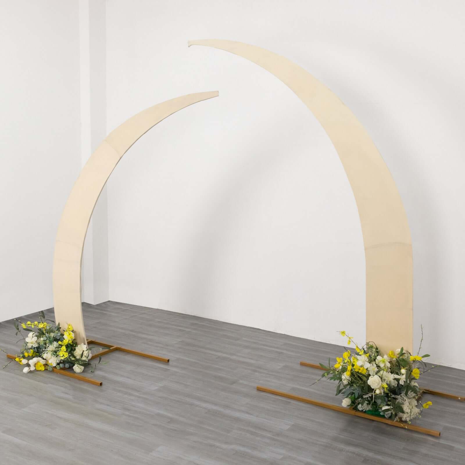 Set of 2 Beige Spandex Half Crescent Moon Wedding Arch Covers, Custom Fitted Backdrop Stand Cover for Curved Arbor Flower Balloon Frame - Image 2