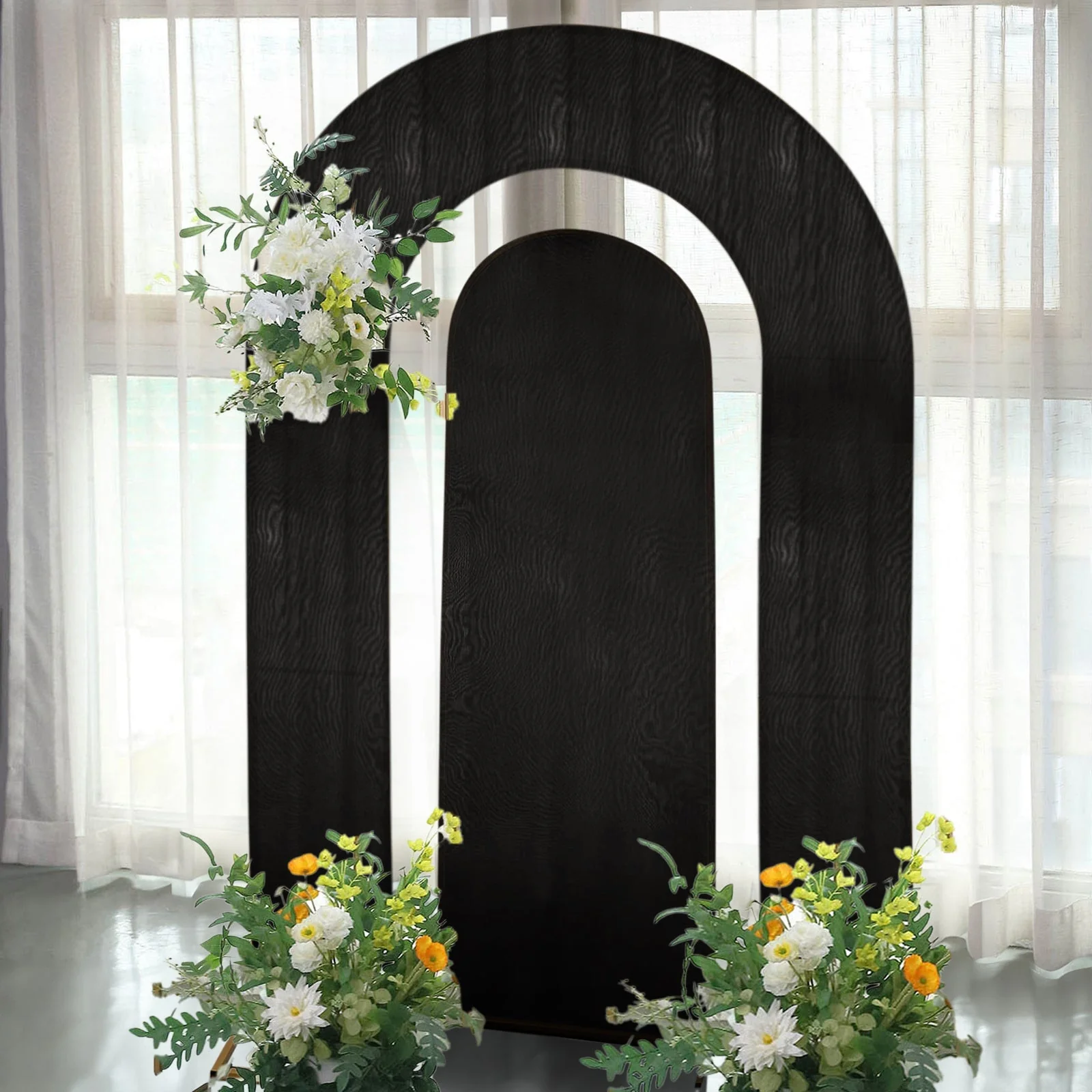 Set of 2 Black Spandex Fitted Wedding Arch Covers for Round Top and Double Arch Chiara Backdrop Stands - 6ft,8ft - Image 7