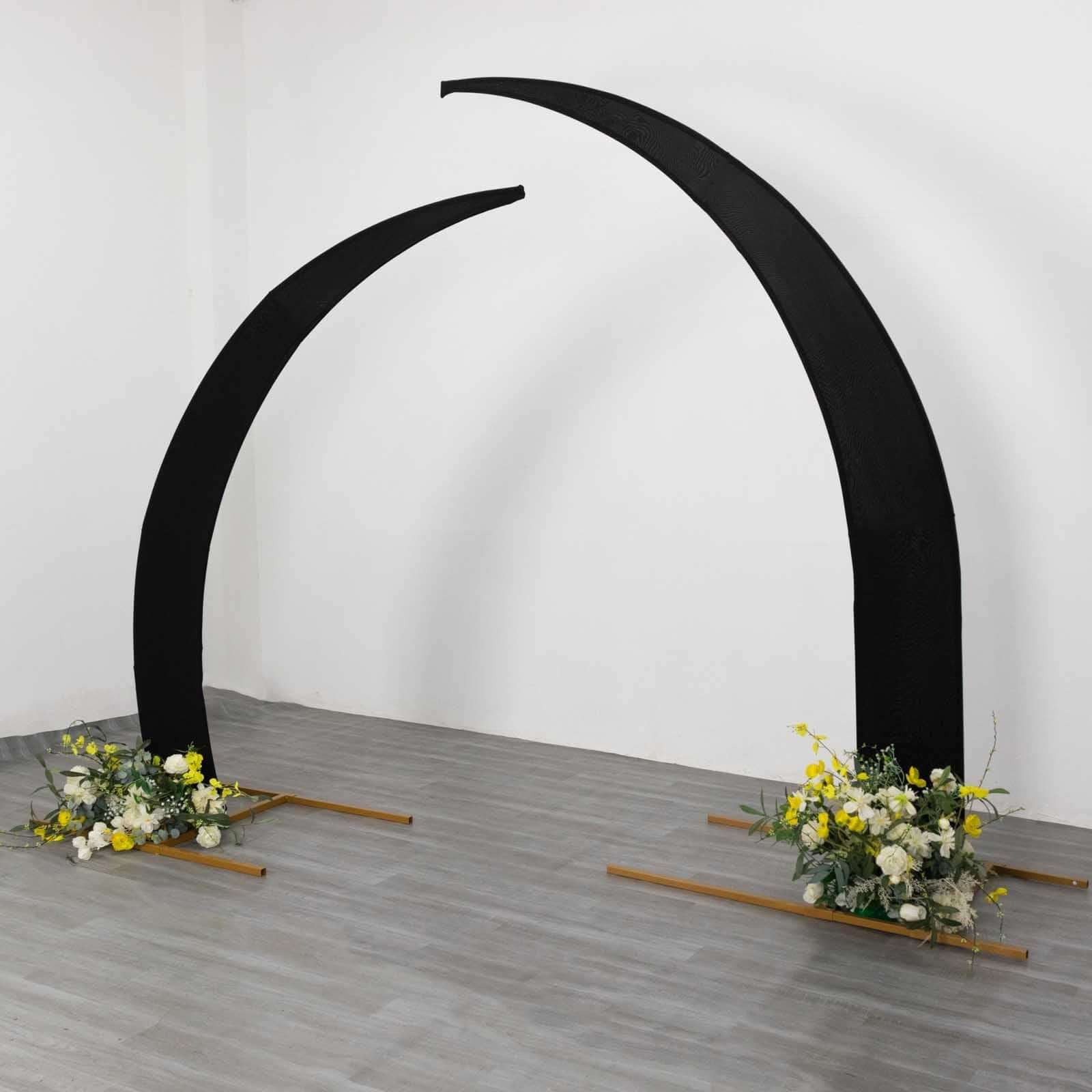 Set of 2 Black Spandex Half Crescent Moon Wedding Arch Covers, Custom Fitted Backdrop Stand Cover for Curved Arbor Flower Balloon Frame - Image 2